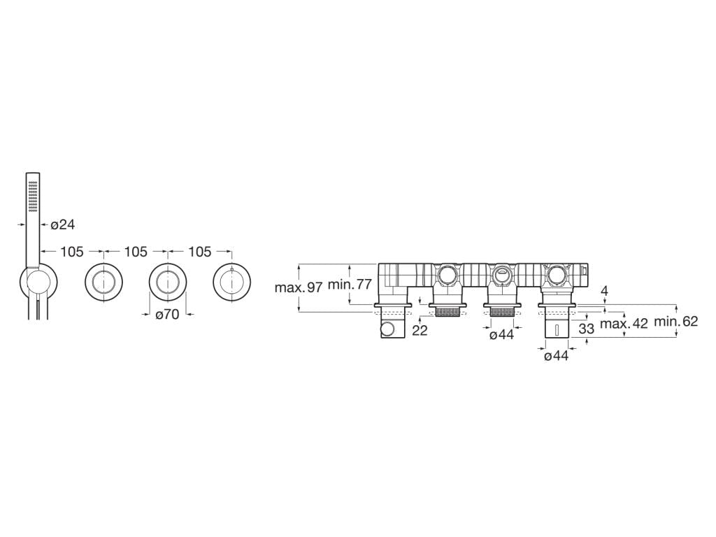 Roca - T - Multi Switch grifería termostática empotrable de 2 vías para baño - ducha con ducha de mano y soporte con toma de agua, acabado acero inoxidable A5A714ASM0. - BricoandPool
