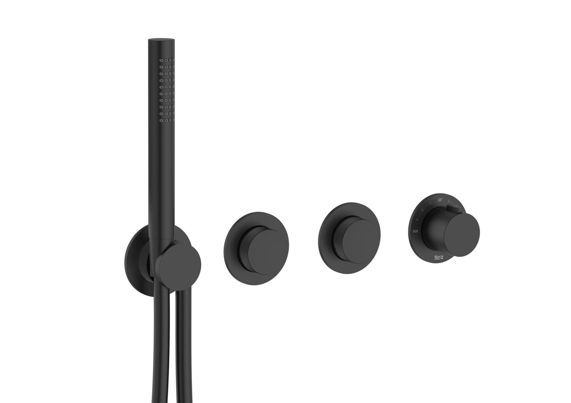 Roca - T - Multi Switch grifería termostática empotrable de 2 vías para baño - ducha con ducha de mano y soporte con toma de agua, negro mate A5A714ANB0. - BricoandPool