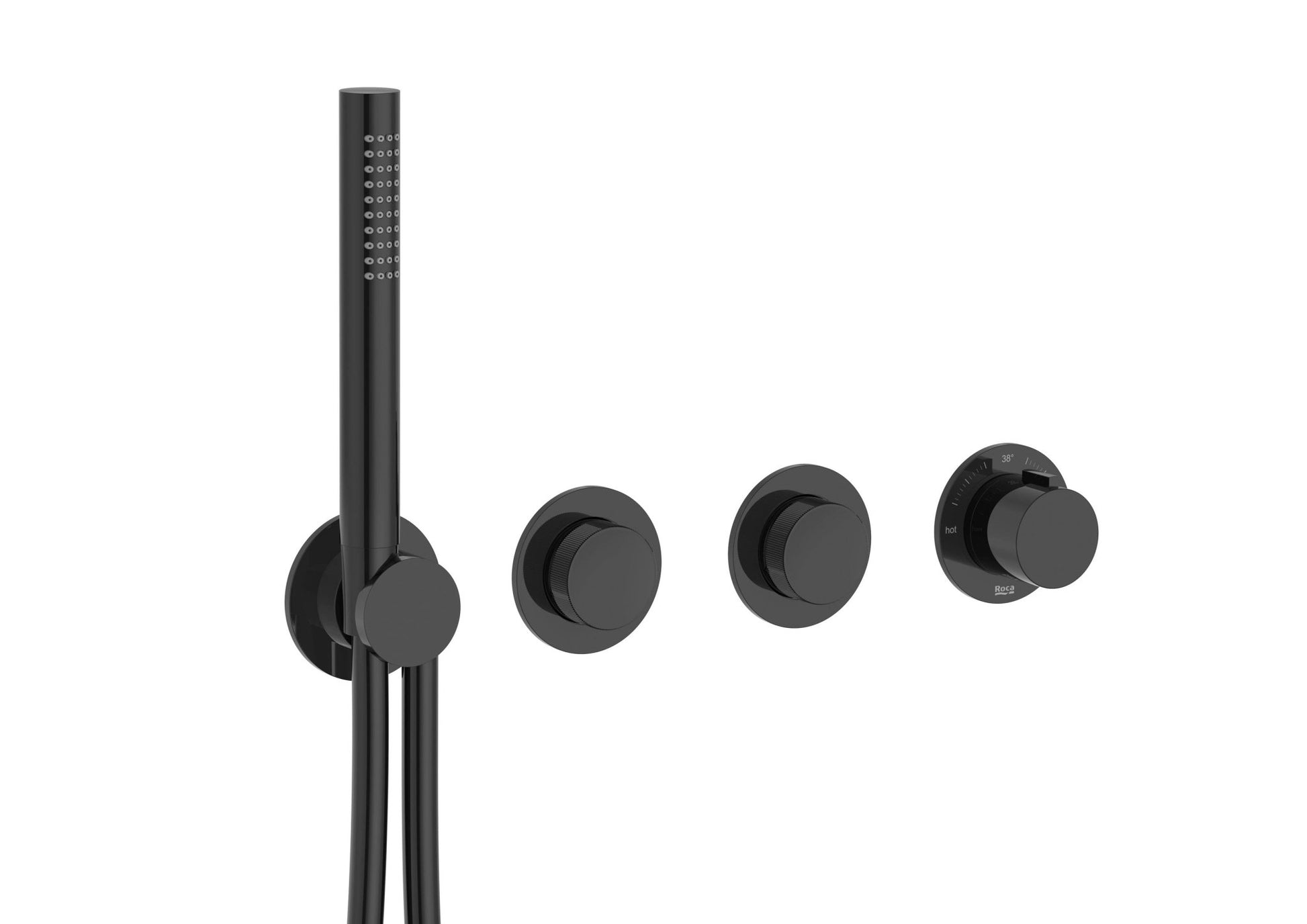 Roca - T - Multi Switch grifería termostática empotrable de 2 vías para baño - ducha con ducha de mano y soporte con toma de agua, negro titanio A5A714ACN0. - BricoandPool