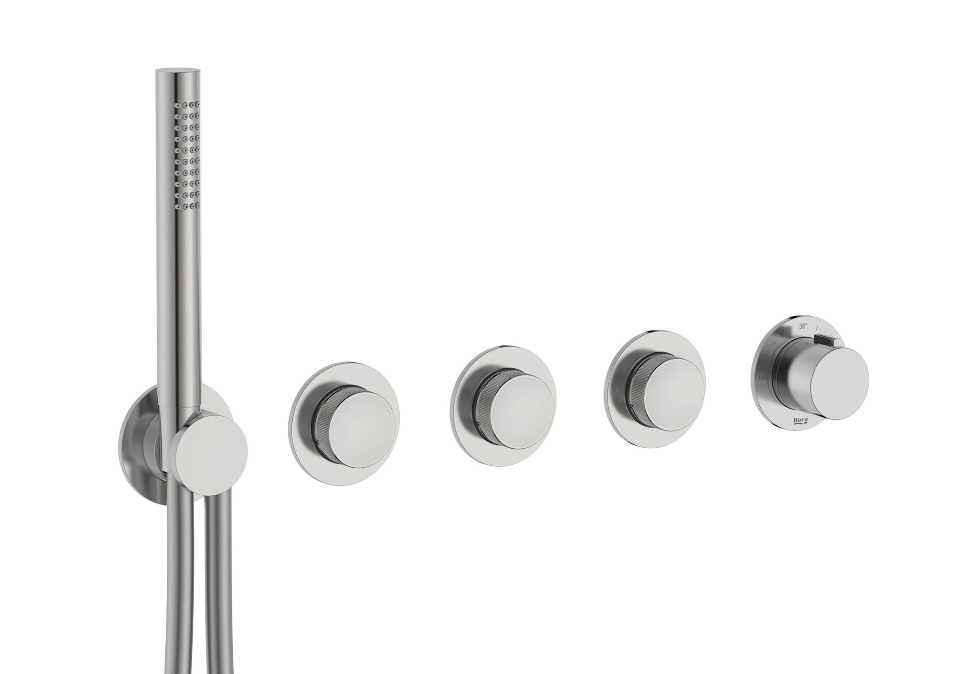 Roca - T - Multi Switch grifería termostática empotrable de 3 vías para baño - ducha con ducha de mano y soporte con toma de agua, acabado acero inoxidable A5A734ASM0. - BricoandPool