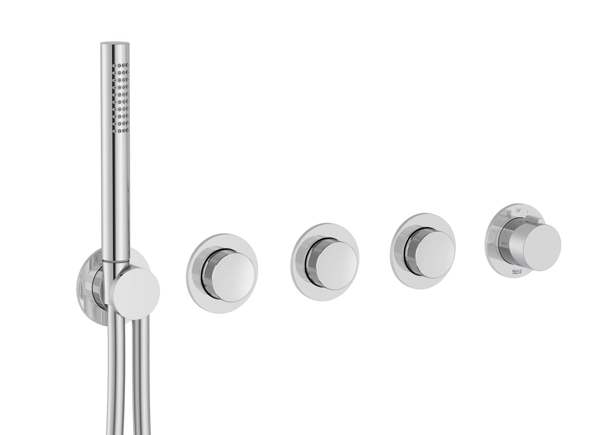 Roca - T - Multi Switch grifería termostática empotrable de 3 vías para baño - ducha con ducha de mano y soporte con toma de agua, acabado cromado A5A734AC00. - BricoandPool