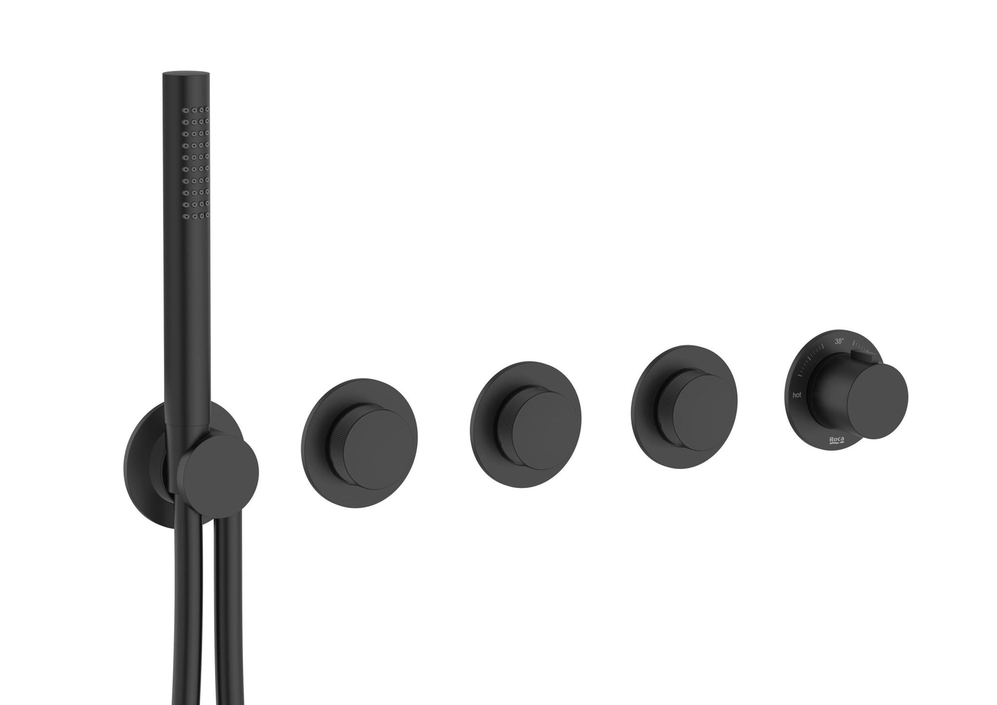 Roca - T - Multi Switch grifería termostática empotrable de 3 vías para baño - ducha con ducha de mano y soporte con toma de agua, acabado negro mate A5A734ANB0. - BricoandPool