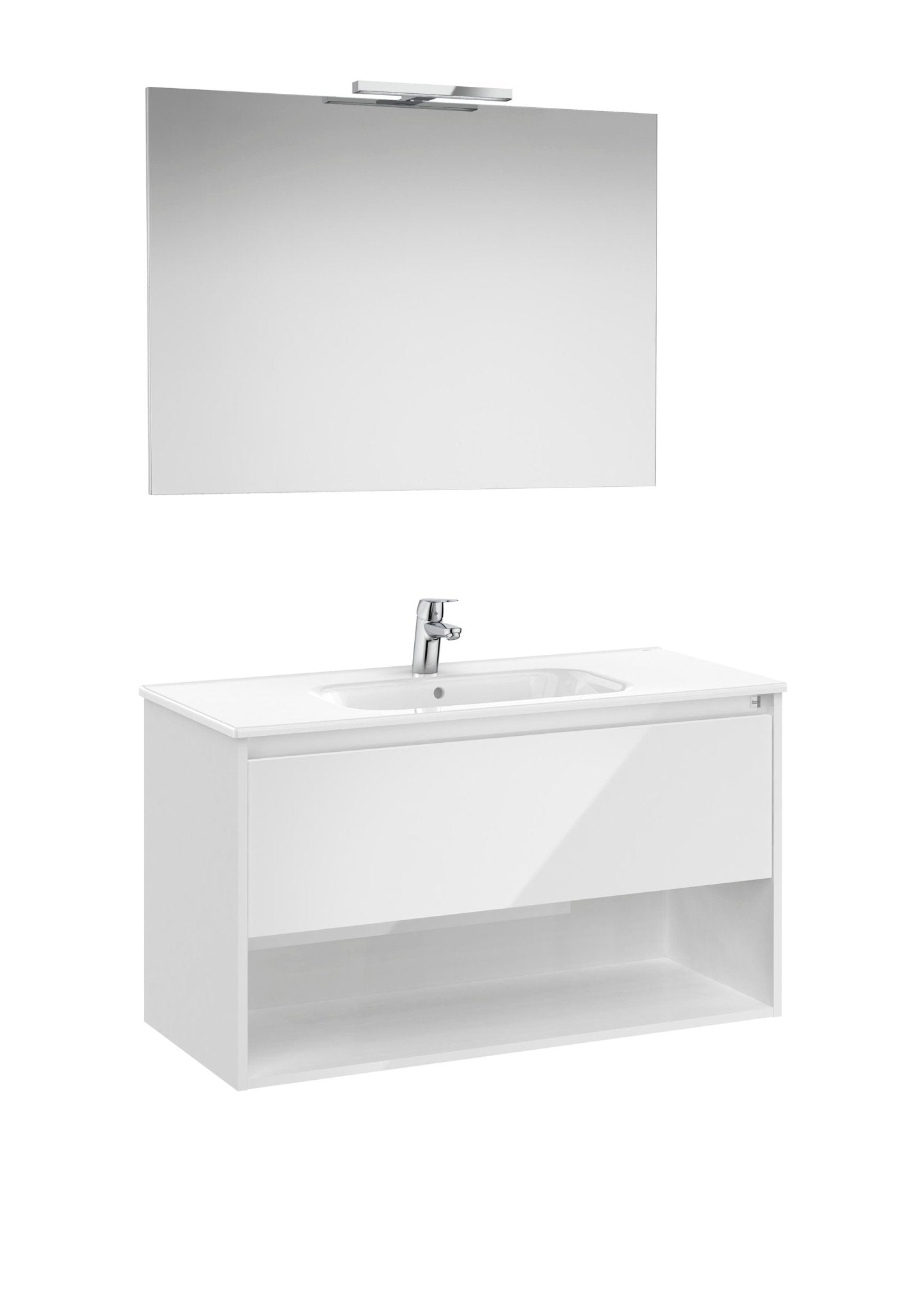 Roca - Tenor Mueble base Pack de un cajón, un estante abierto en la parte inferior, lavabo, espejo y aplique LED - BricoandPool
