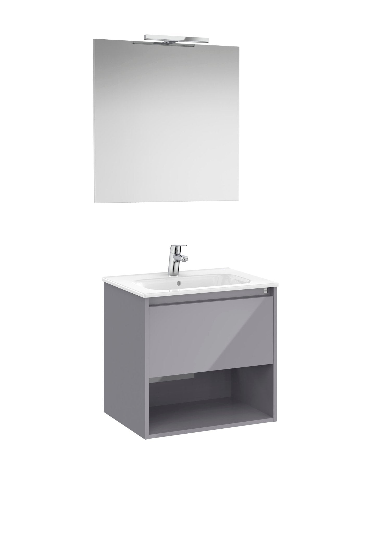 Roca - Tenor Mueble base Pack de un cajón, un estante abierto en la parte inferior, lavabo, espejo y aplique LED - BricoandPool
