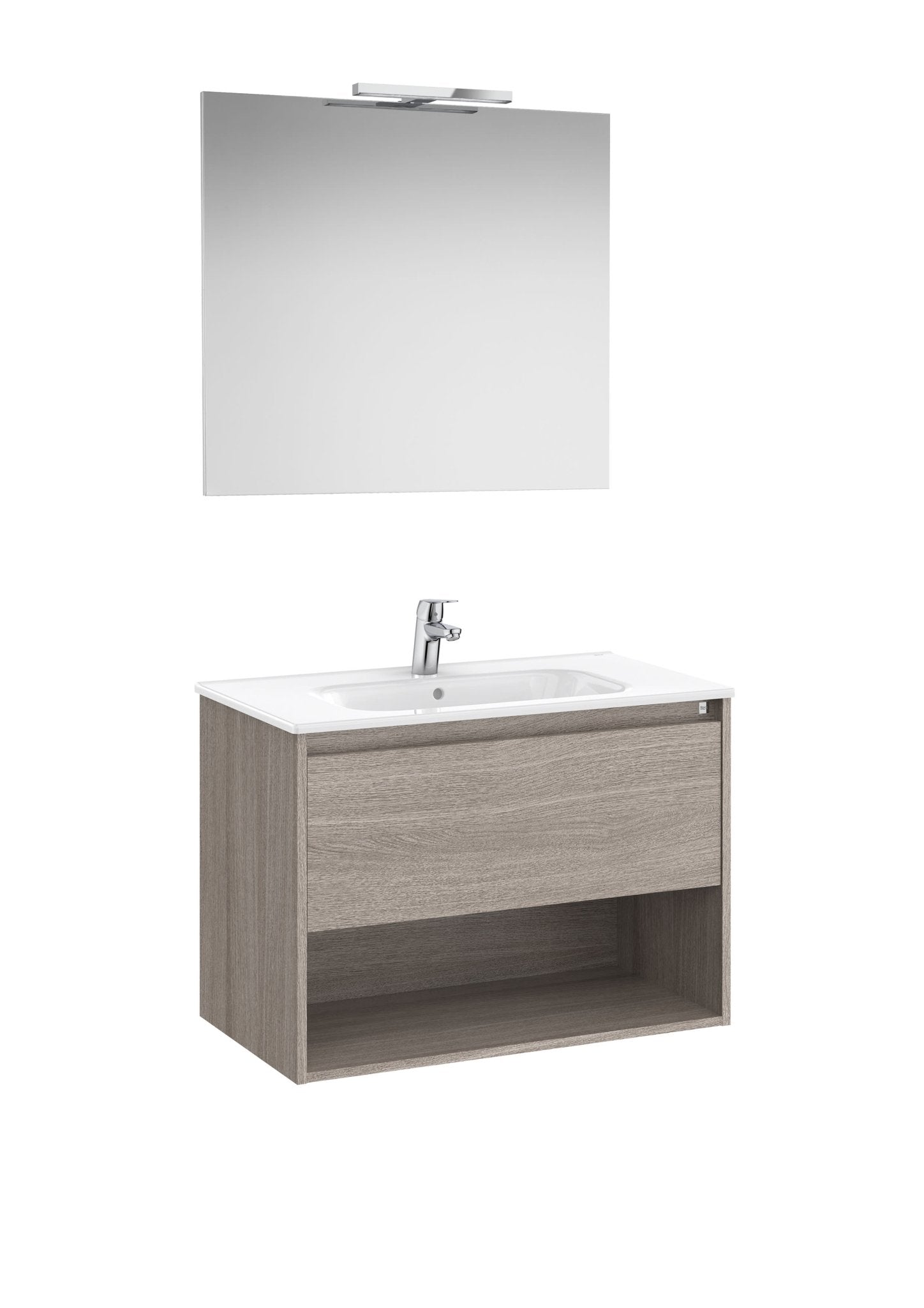 Roca - Tenor Mueble base Pack de un cajón, un estante abierto en la parte inferior, lavabo, espejo y aplique LED - BricoandPool