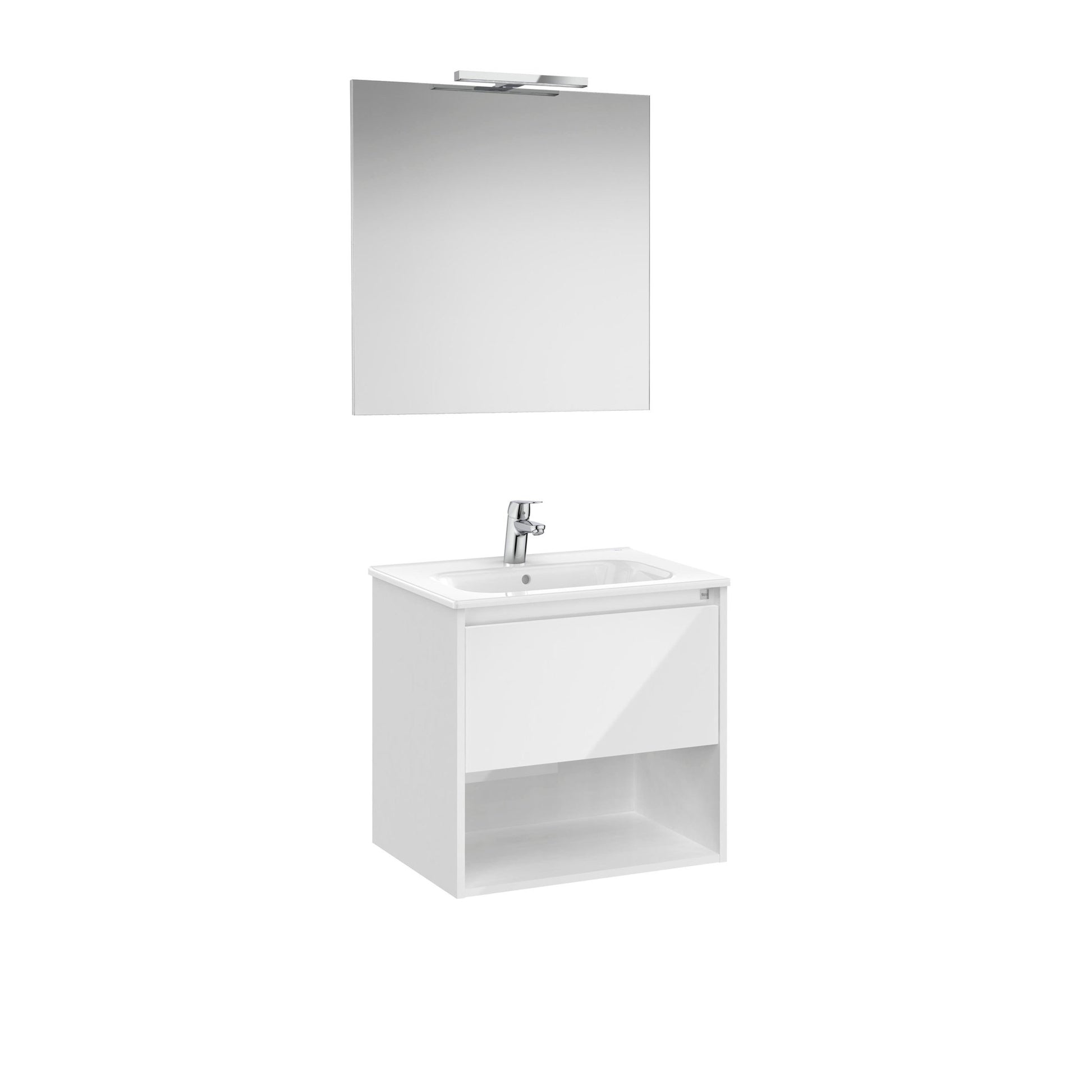 Roca - Tenor Mueble base Pack de un cajón, un estante abierto en la parte inferior, lavabo, espejo y aplique LED - BricoandPool