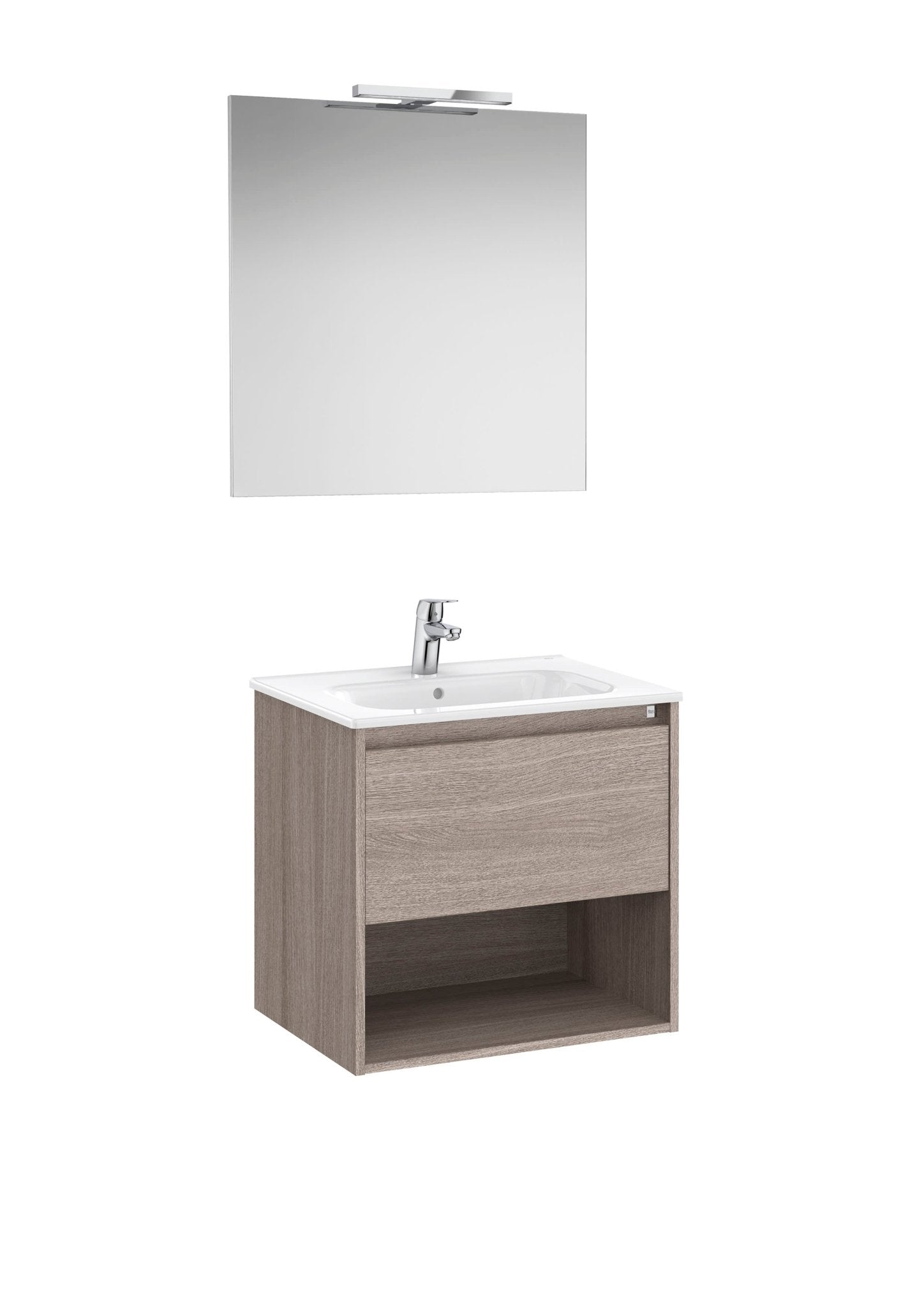 Roca - Tenor Mueble base Pack de un cajón, un estante abierto en la parte inferior, lavabo, espejo y aplique LED - BricoandPool