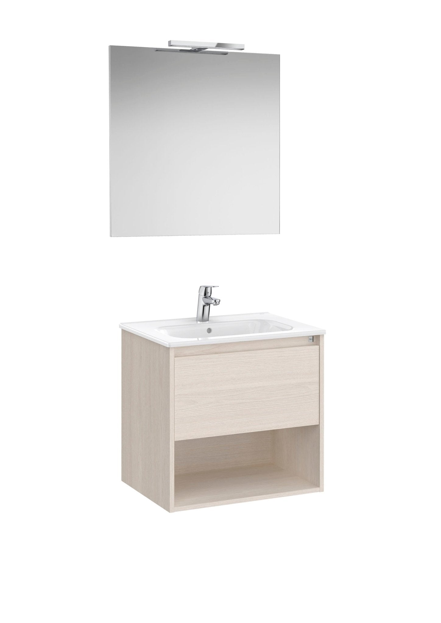 Roca - Tenor Mueble base Pack de un cajón, un estante abierto en la parte inferior, lavabo, espejo y aplique LED - BricoandPool