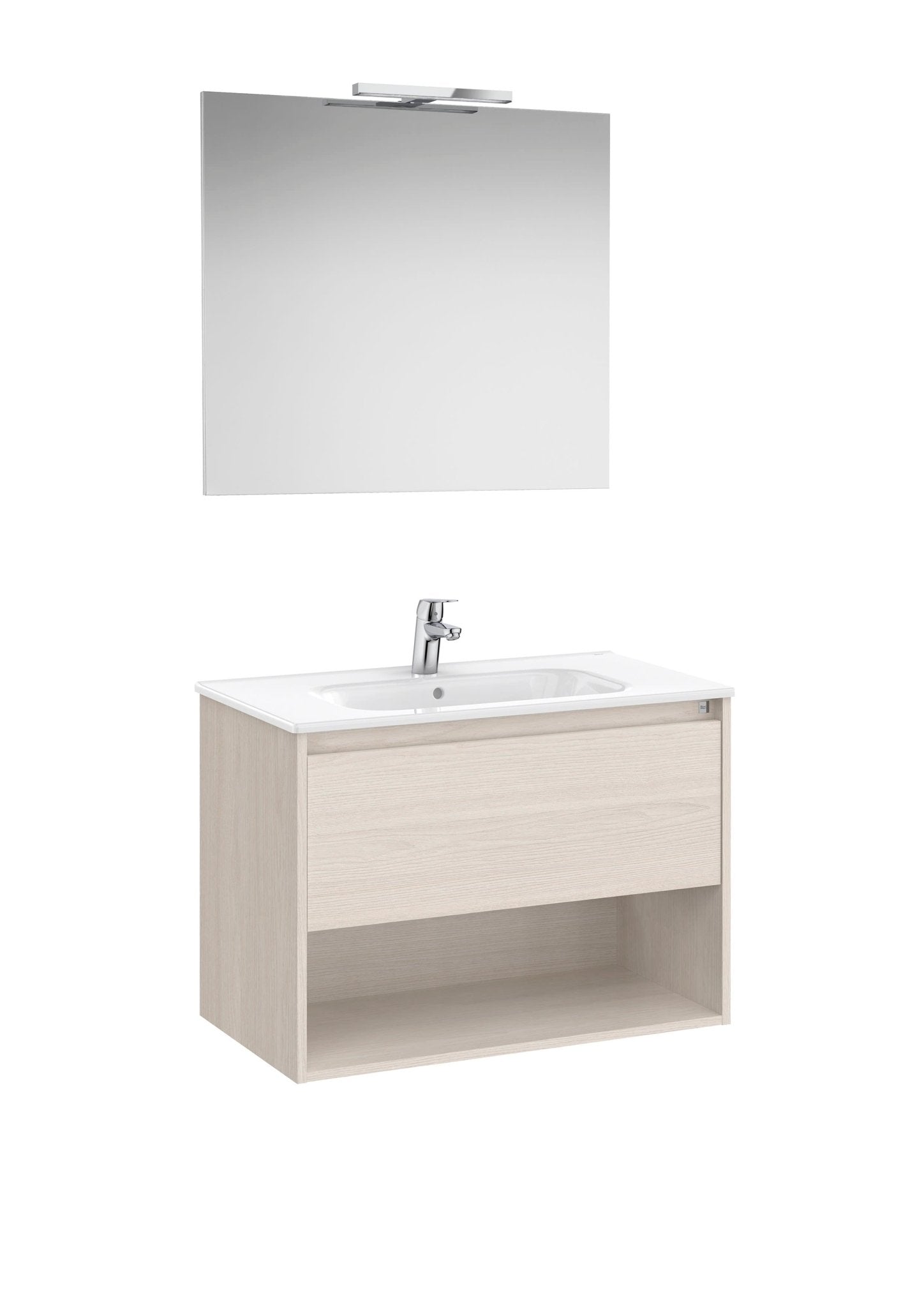 Roca - Tenor Mueble base Pack de un cajón, un estante abierto en la parte inferior, lavabo, espejo y aplique LED - BricoandPool