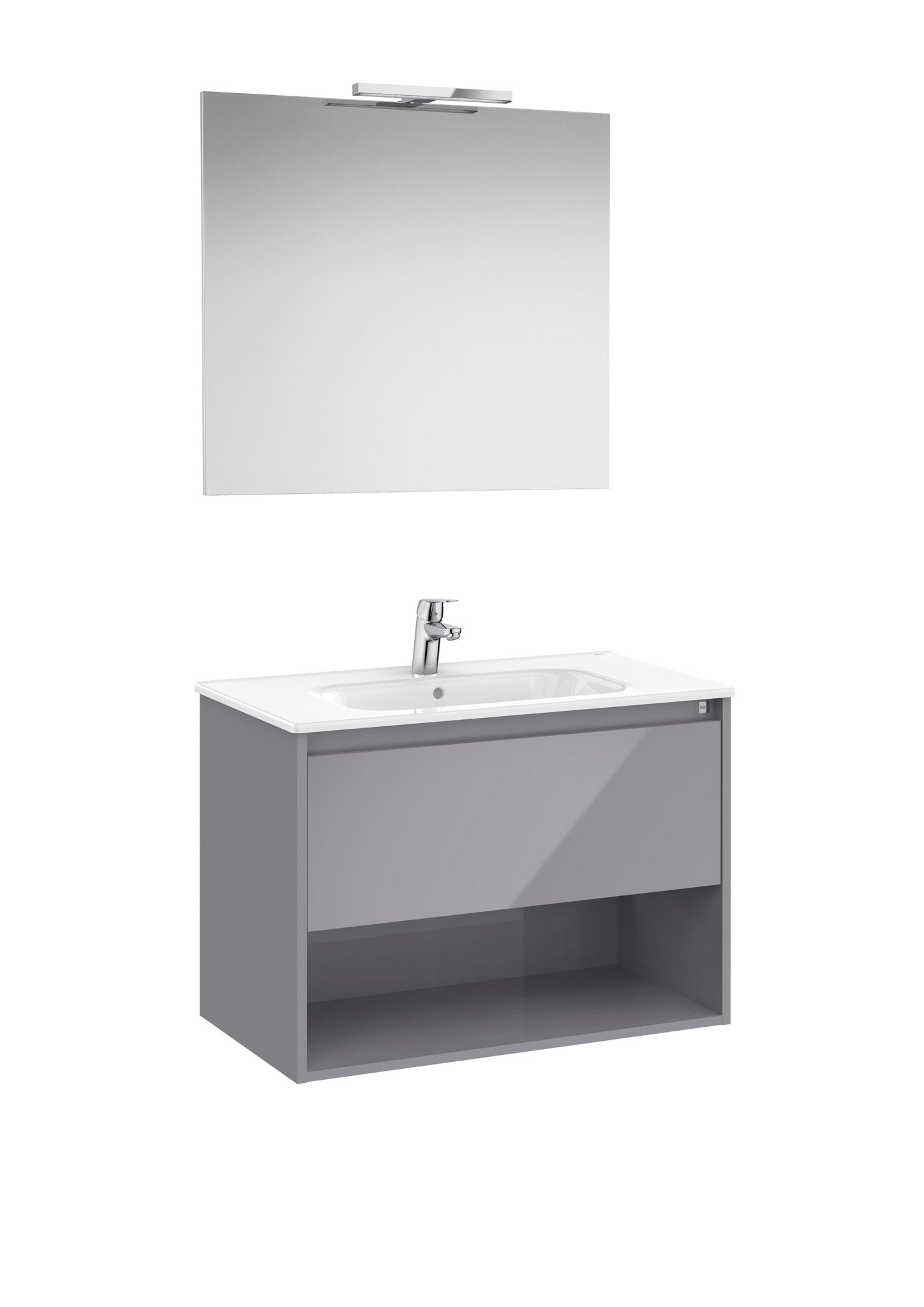 Roca - Tenor Mueble base Pack de un cajón, un estante abierto en la parte inferior, lavabo, espejo y aplique LED - BricoandPool