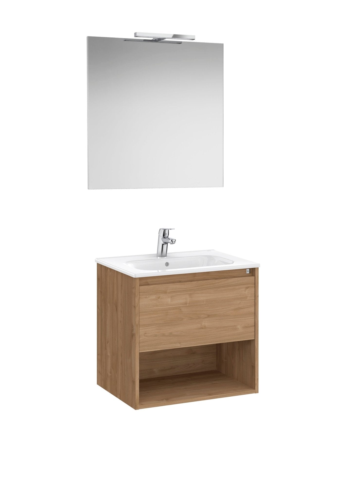 Roca - Tenor Mueble base Pack de un cajón, un estante abierto en la parte inferior, lavabo, espejo y aplique LED - BricoandPool