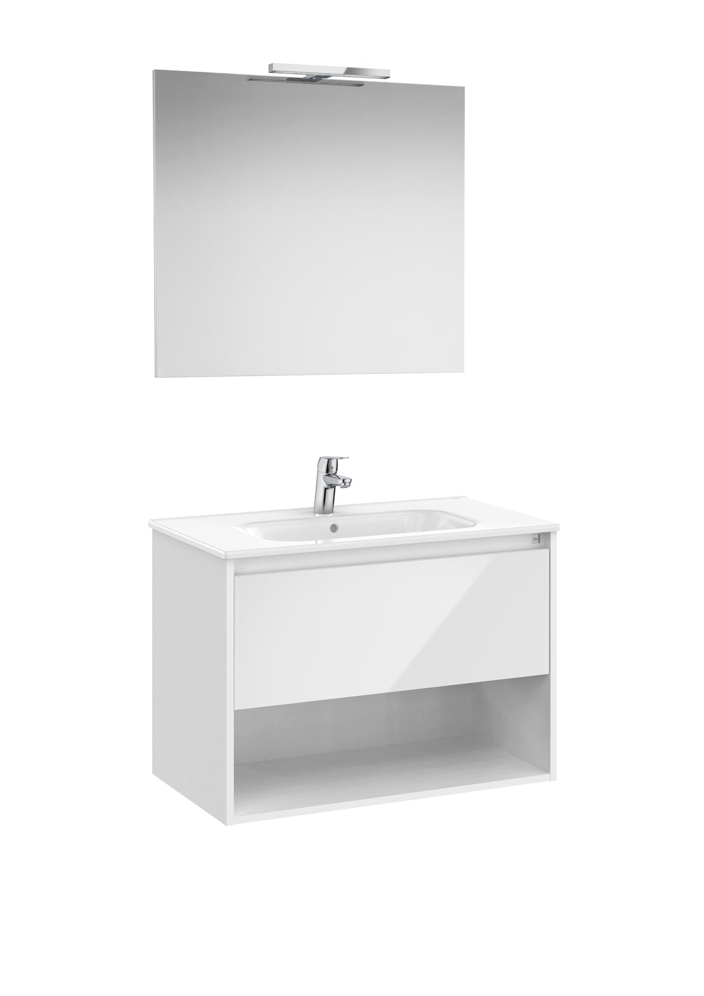 Roca - Tenor Mueble base Pack de un cajón, un estante abierto en la parte inferior, lavabo, espejo y aplique LED - BricoandPool