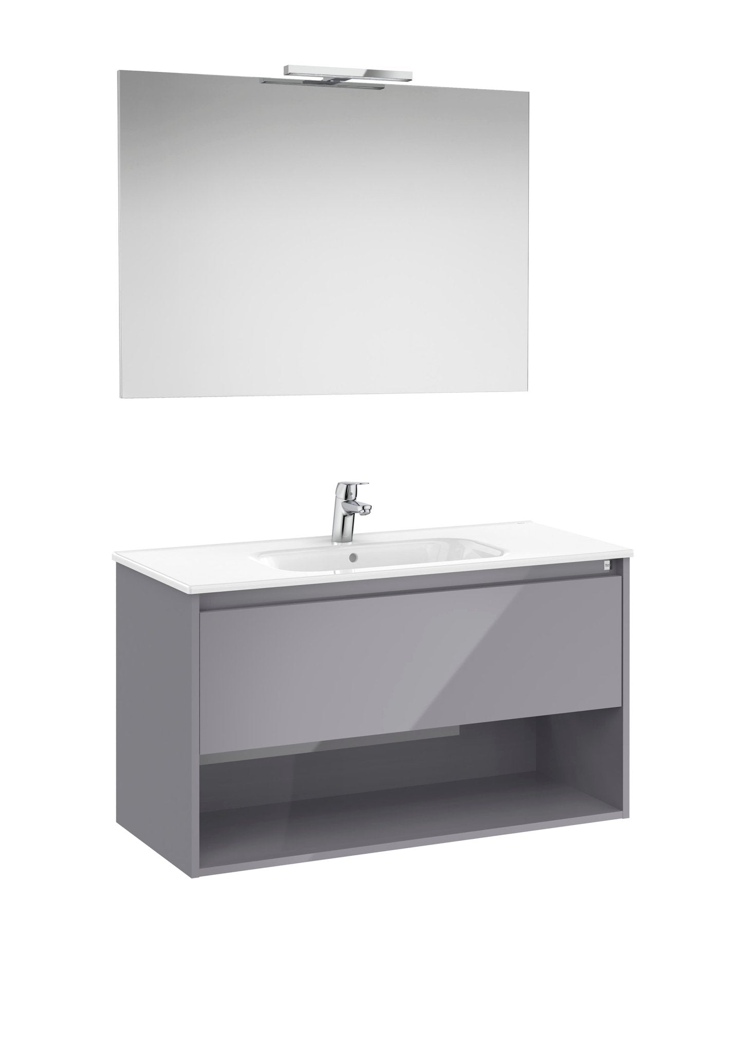 Roca - Tenor Mueble base Pack de un cajón, un estante abierto en la parte inferior, lavabo, espejo y aplique LED - BricoandPool