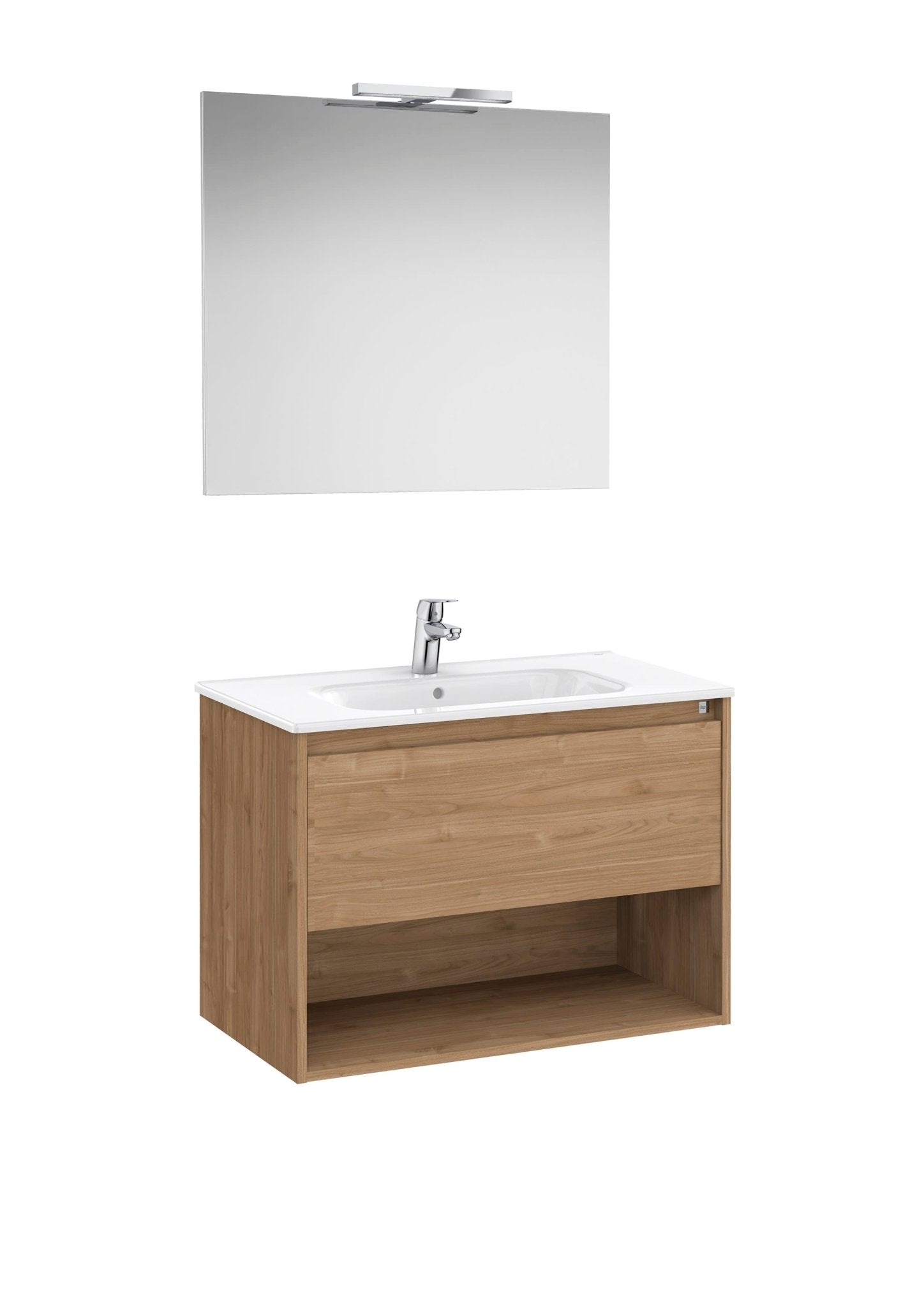 Roca - Tenor Mueble base Pack de un cajón, un estante abierto en la parte inferior, lavabo, espejo y aplique LED - BricoandPool