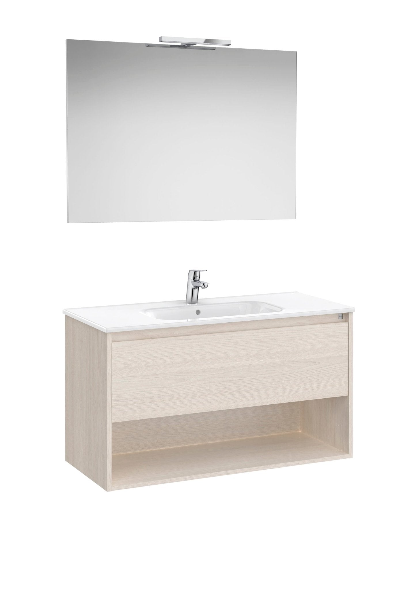 Roca - Tenor Mueble base Pack de un cajón, un estante abierto en la parte inferior, lavabo, espejo y aplique LED - BricoandPool