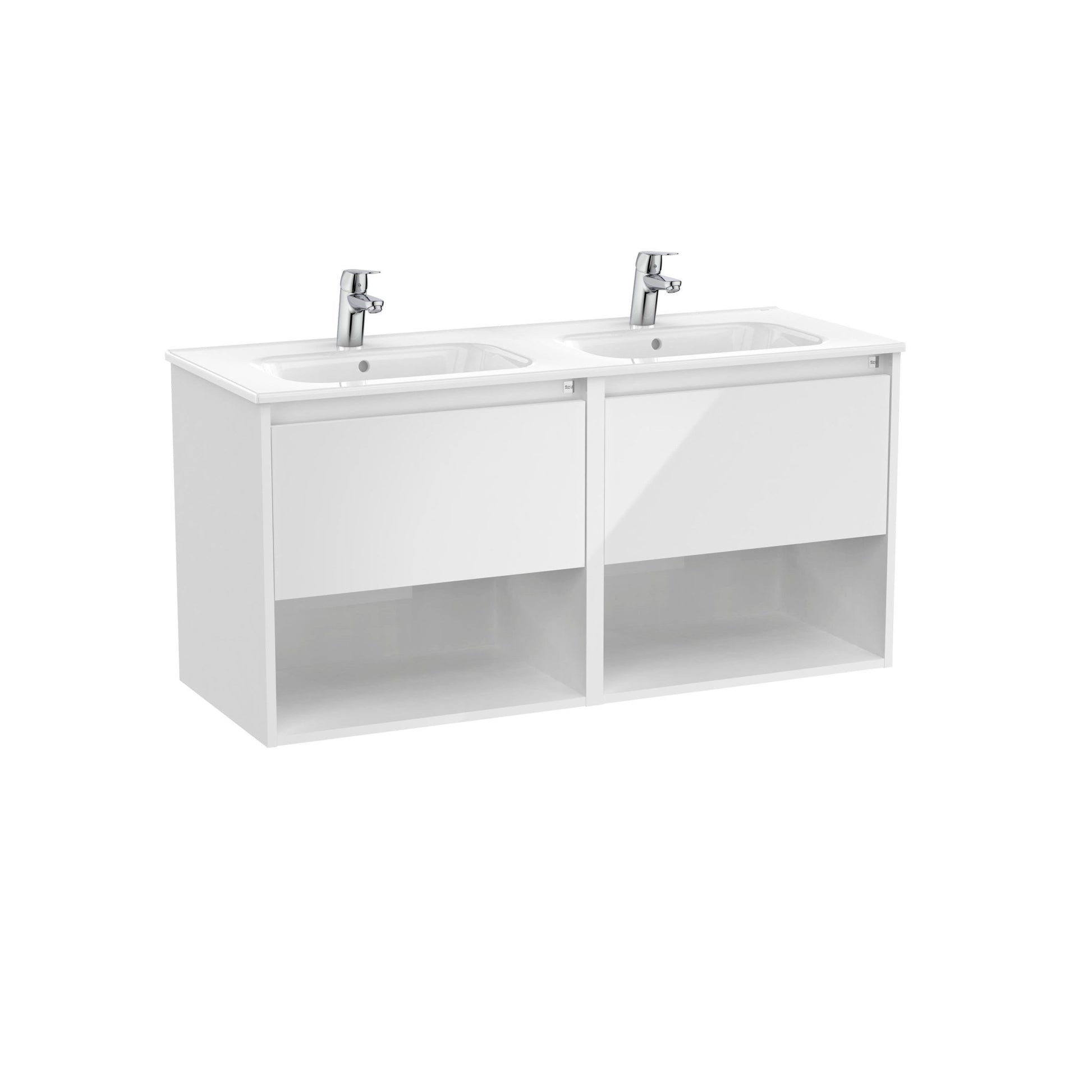 Roca - Tenor Mueble Unik de dos cajones, dos estantes abiertos y lavabo doble - BricoandPool