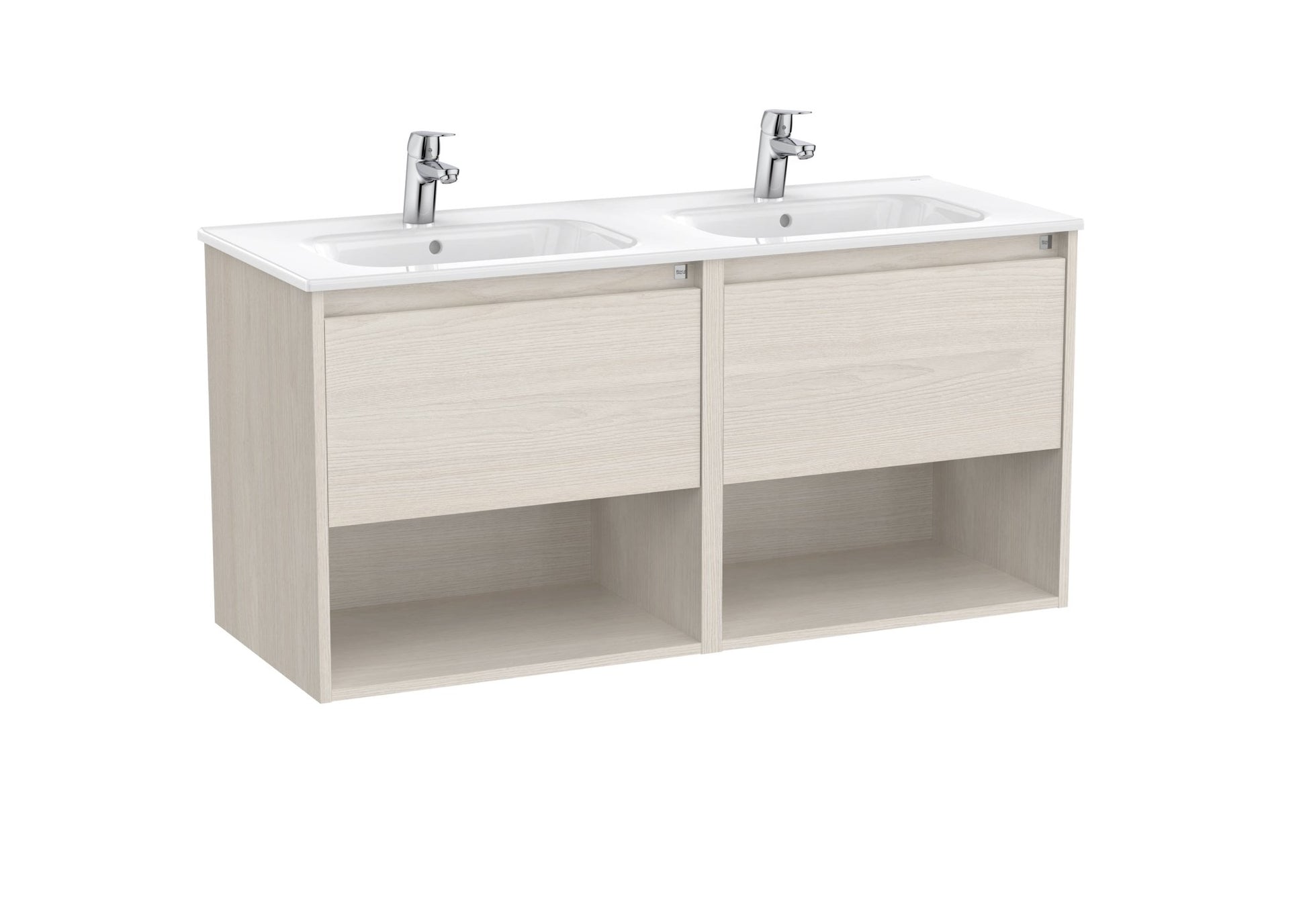Roca - Tenor Mueble Unik de dos cajones, dos estantes abiertos y lavabo doble - BricoandPool