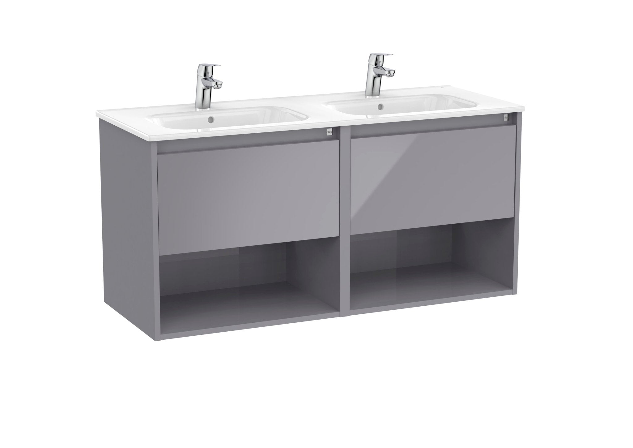 Roca - Tenor Mueble Unik de dos cajones, dos estantes abiertos y lavabo doble - BricoandPool