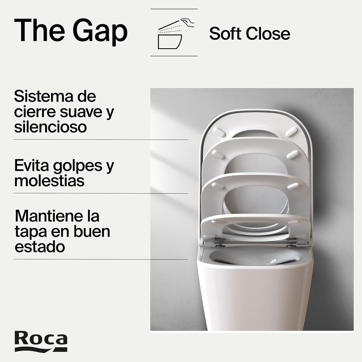 Roca - THE GAP SQUARE Tapa Asiento Caída Normal A801470004/A80147000B - BricoandPool