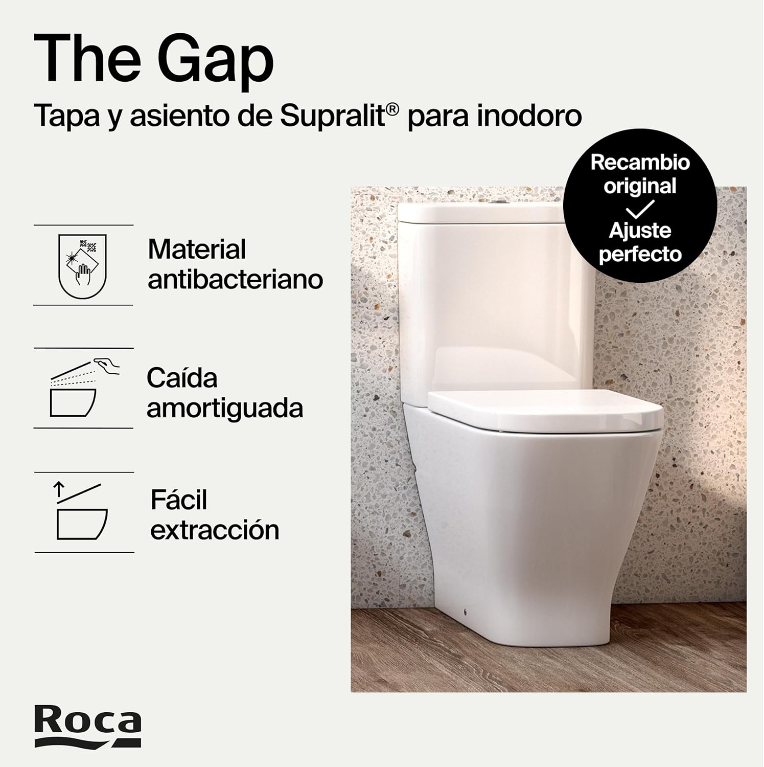 Roca - THE GAP SQUARE Tapa Asiento Caída Normal A801470004/A80147000B - BricoandPool