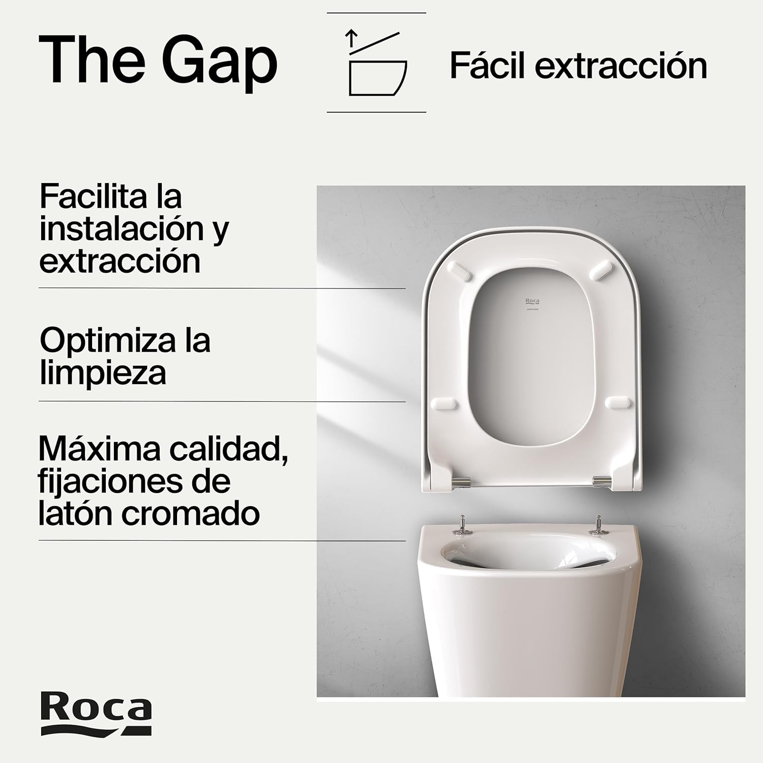 Roca - THE GAP SQUARE Tapa Asiento Caída Normal A801470004/A80147000B - BricoandPool