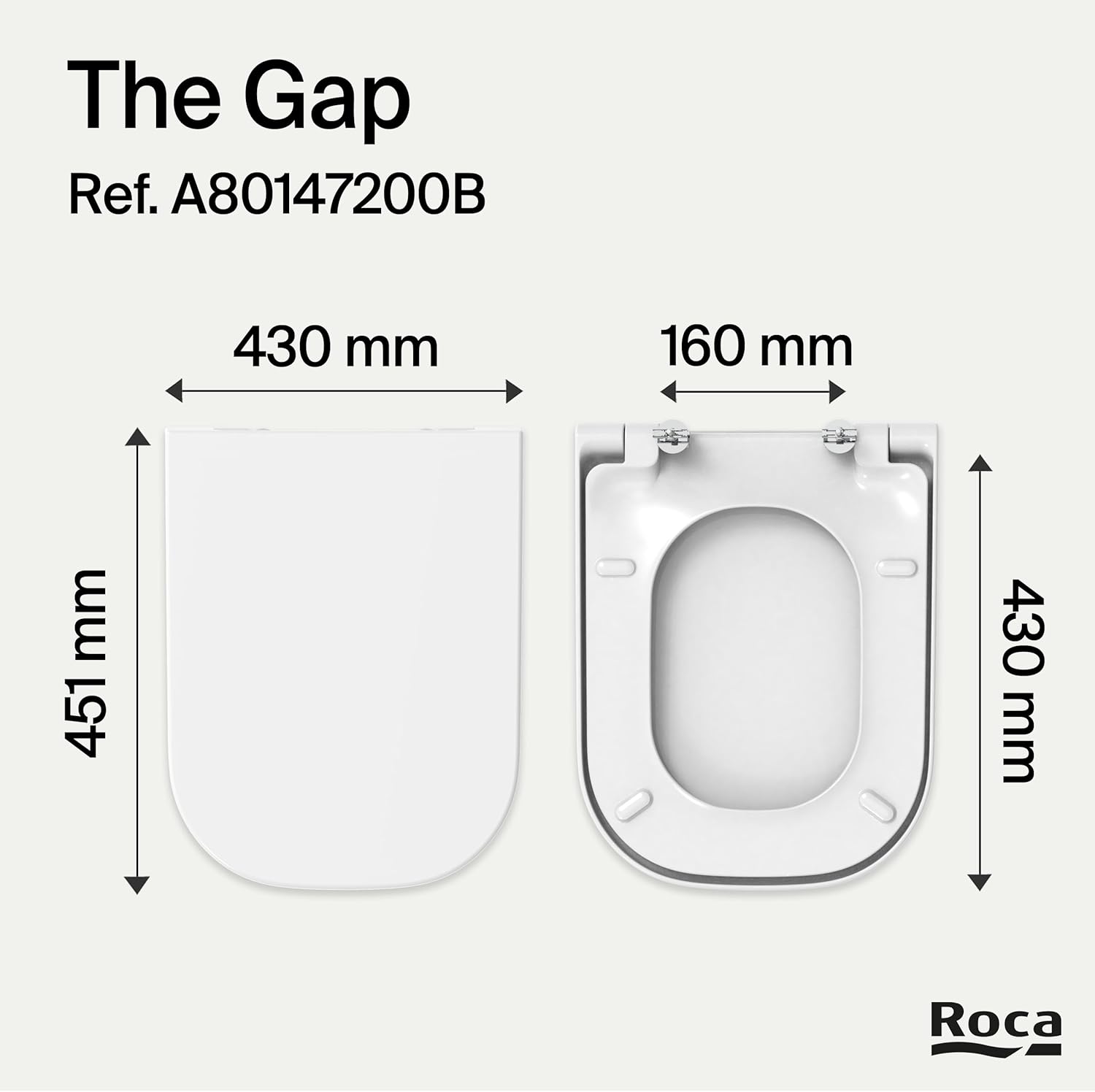 Roca - THE GAP SQUARE Tapa Asiento Caída Normal A801470004/A80147000B - BricoandPool