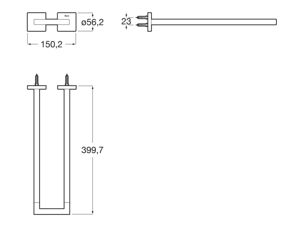 Roca - Toallero doble Square Round 150 x 400 x 56 mm Negro Mate A817608C40 - BricoandPool