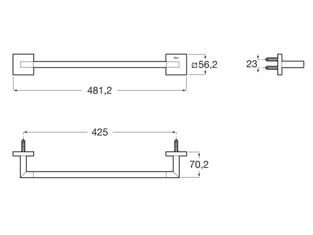 Roca - Toallero Hotels Square 450 mm Negro Mate A817606C40 - BricoandPool