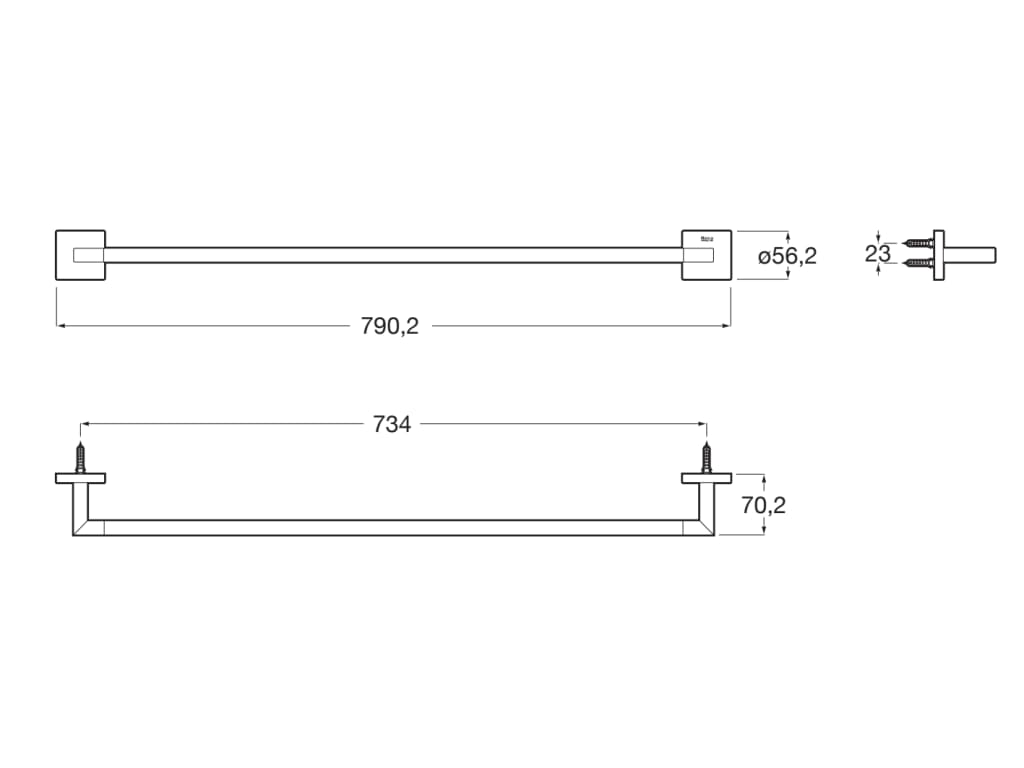 Roca - Toallero Hotels Square 790 x 70 x 56 mm Cromado A817604C00 - BricoandPool