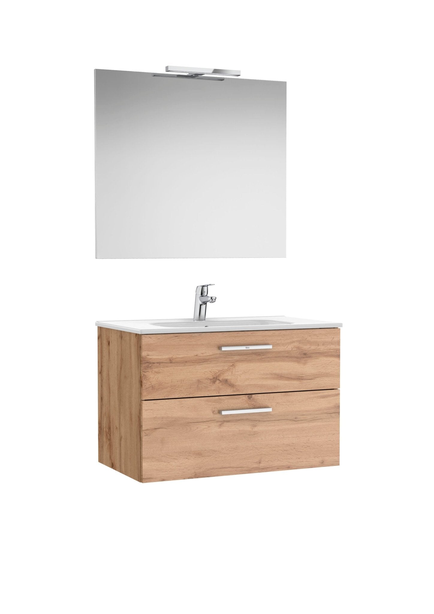 Roca - Victoria Mueble base Pack de dos cajones, lavabo, espejo y aplique LED Starlight - BricoandPool