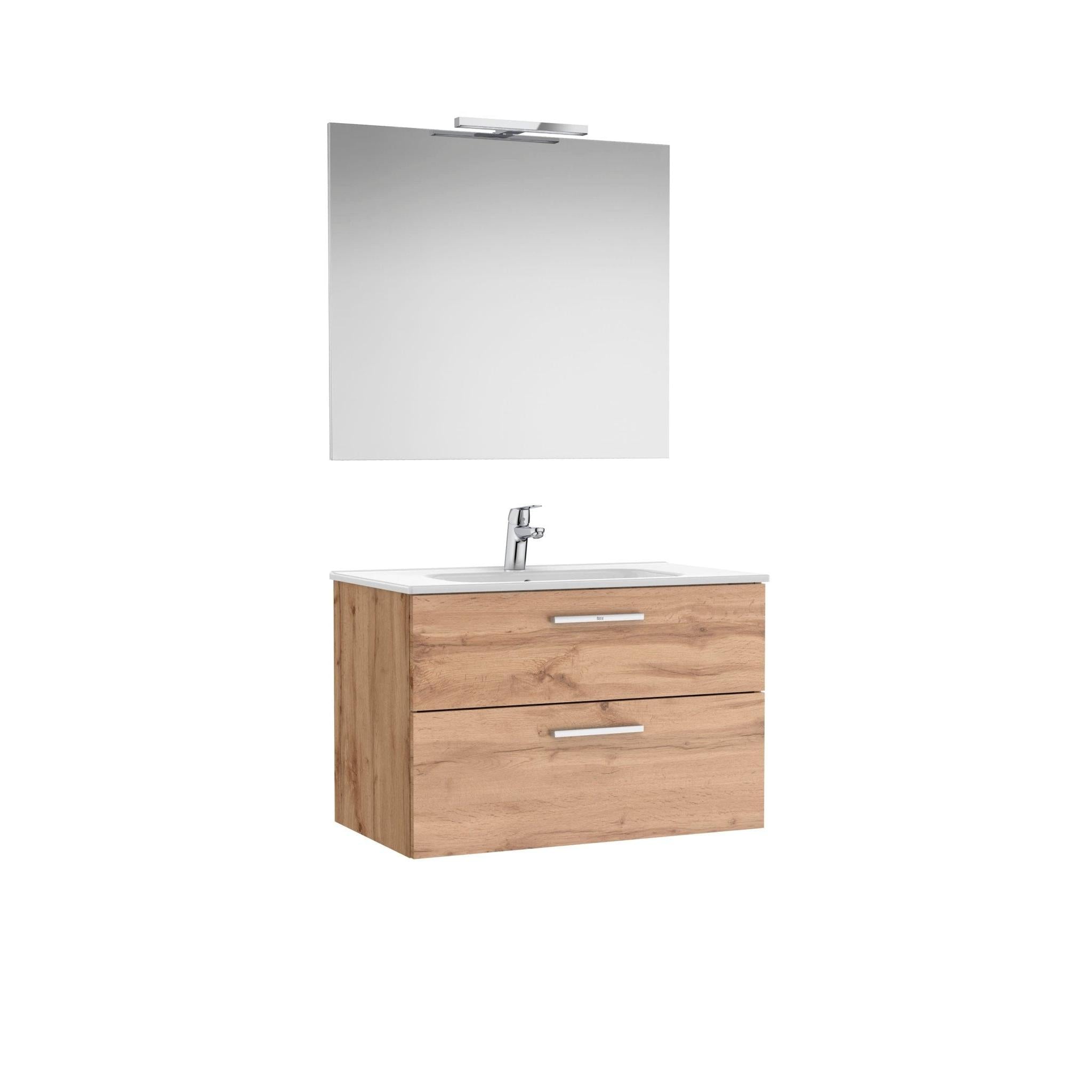 Roca - Victoria Mueble base Pack de dos cajones, lavabo, espejo y aplique LED Starlight - BricoandPool