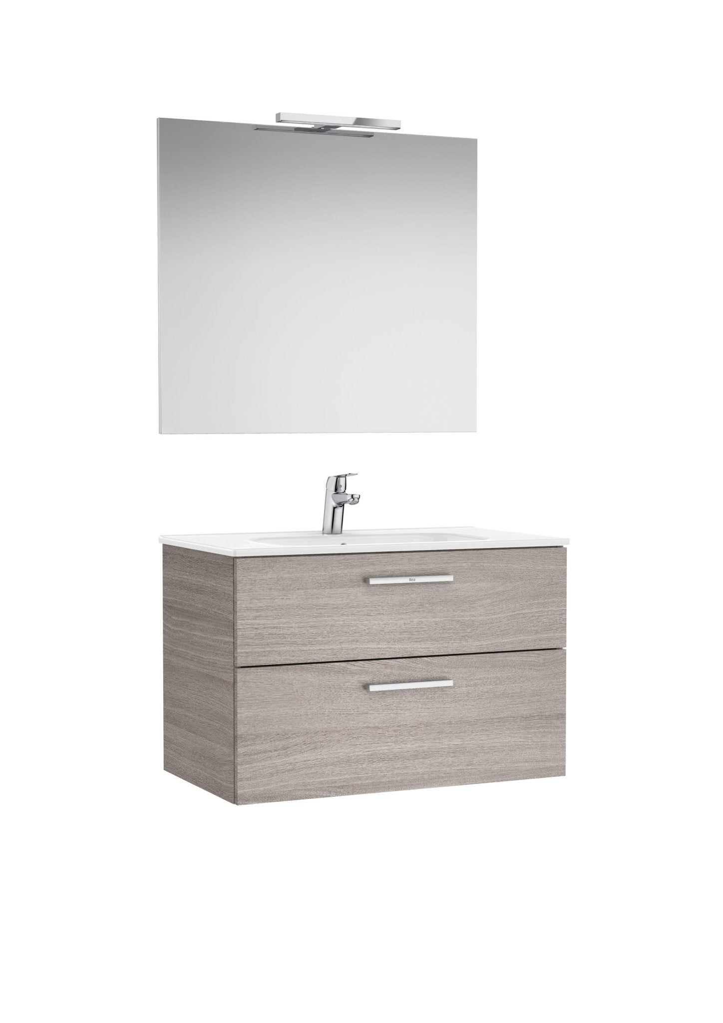 Roca - Victoria Mueble base Pack de dos cajones, lavabo, espejo y aplique LED Starlight - BricoandPool