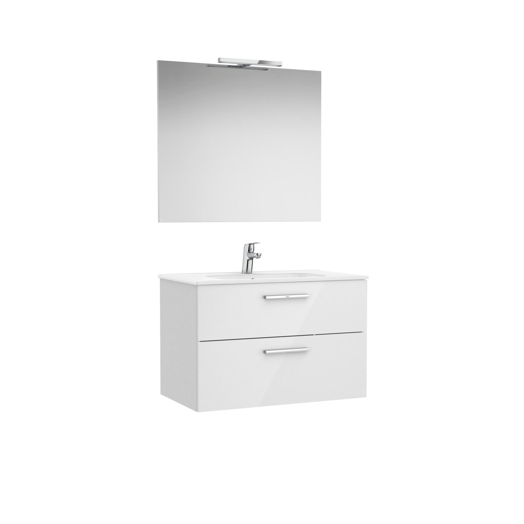 Roca - Victoria Mueble base Pack de dos cajones, lavabo, espejo y aplique LED Starlight - BricoandPool