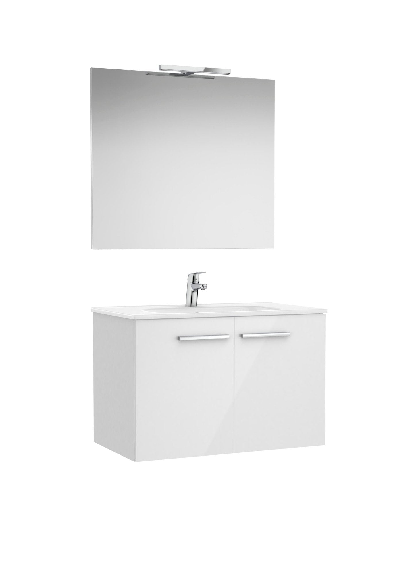 Roca - Victoria Mueble base Pack de dos puertas, lavabo, espejo y aplique LED Starlight - BricoandPool