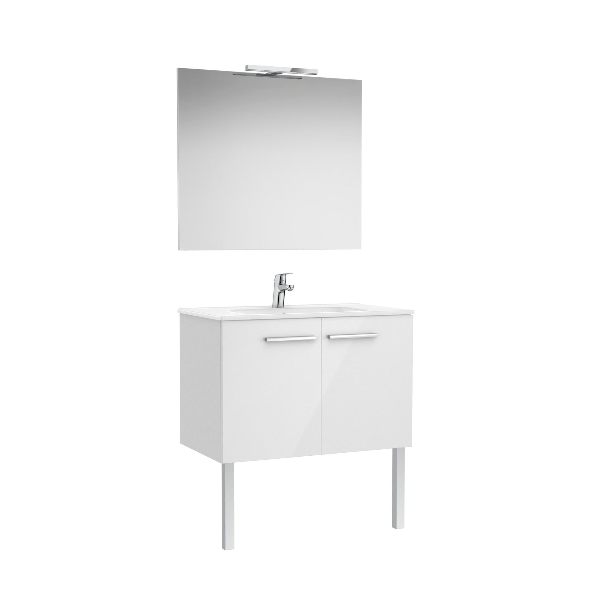 Roca - Victoria Mueble base Pack de dos puertas, lavabo, espejo y aplique LED Starlight - BricoandPool