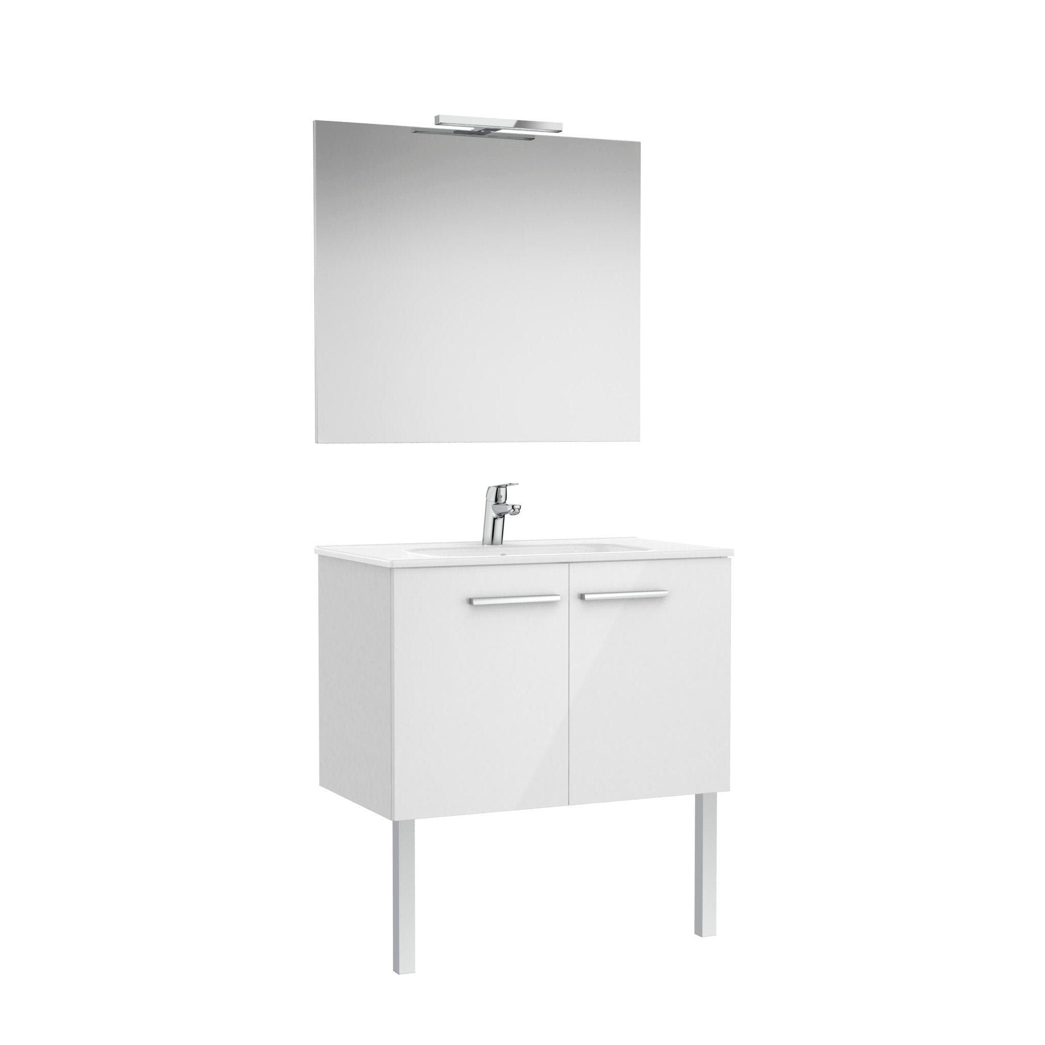 Roca - Victoria Mueble base Pack de dos puertas, lavabo, espejo y aplique LED Starlight - BricoandPool