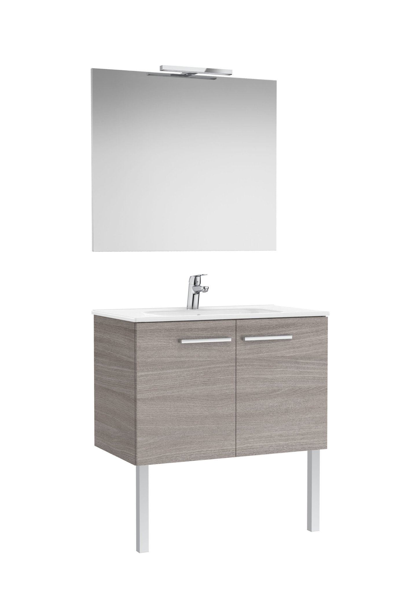 Roca - Victoria Mueble base Pack de dos puertas, lavabo, espejo y aplique LED Starlight - BricoandPool