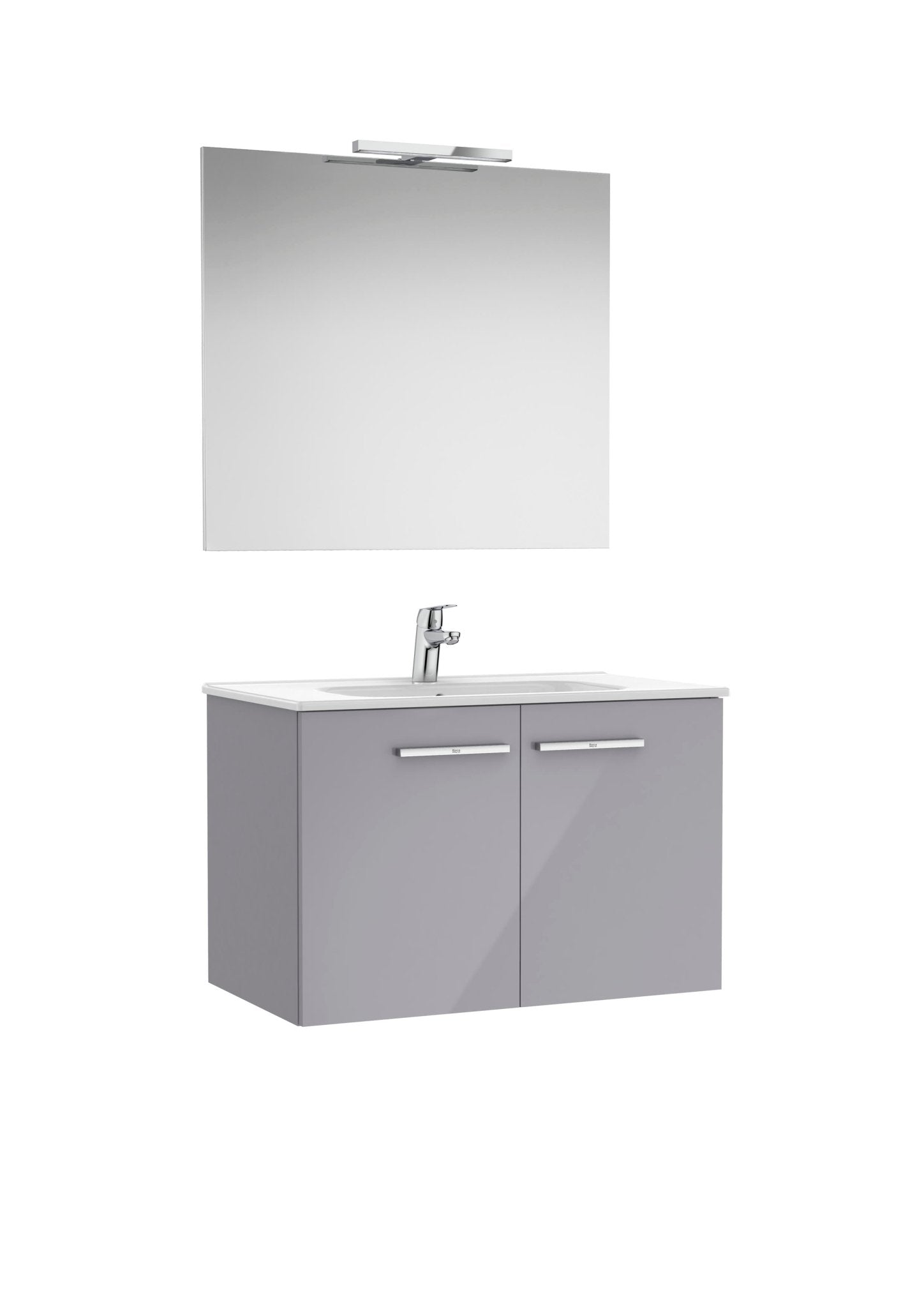 Roca - Victoria Mueble base Pack de dos puertas, lavabo, espejo y aplique LED Starlight - BricoandPool
