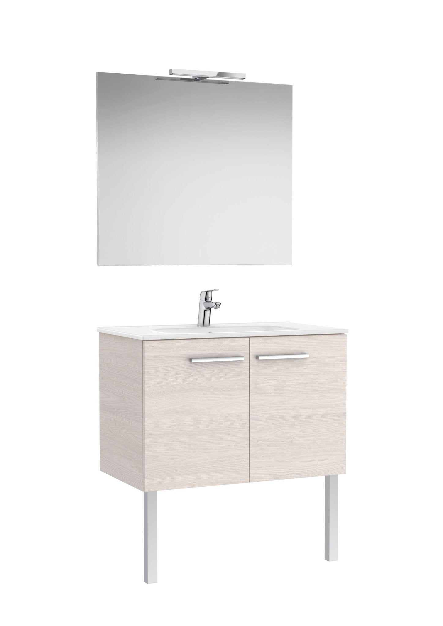 Roca - Victoria Mueble base Pack de dos puertas, lavabo, espejo y aplique LED Starlight - BricoandPool