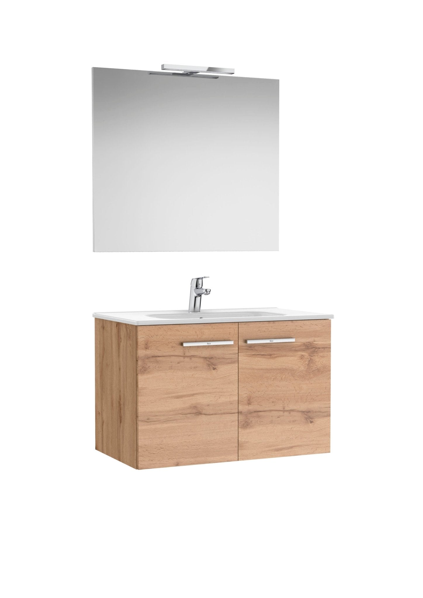 Roca - Victoria Mueble base Pack de dos puertas, lavabo, espejo y aplique LED Starlight - BricoandPool