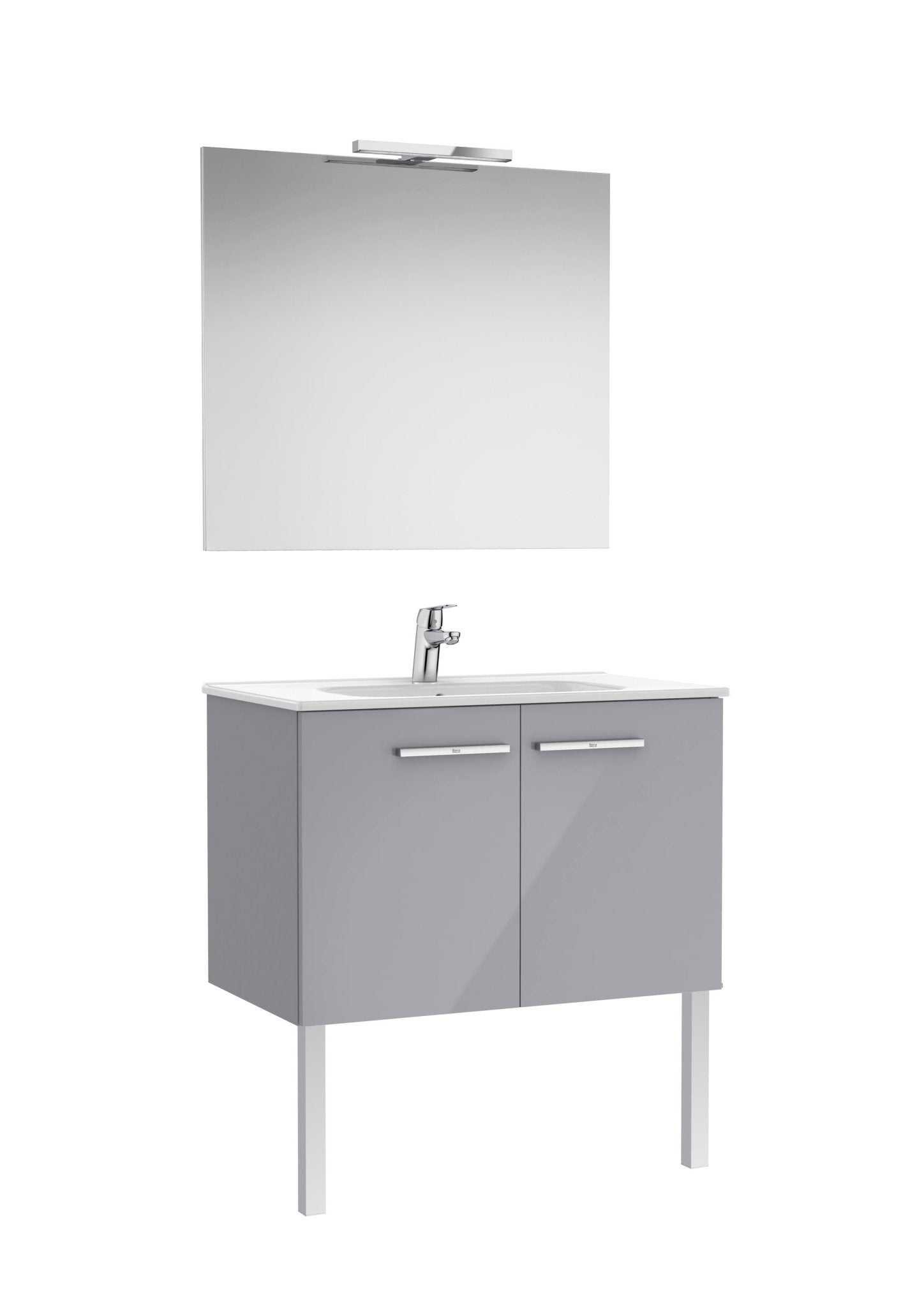 Roca - Victoria Mueble base Pack de dos puertas, lavabo, espejo y aplique LED Starlight - BricoandPool