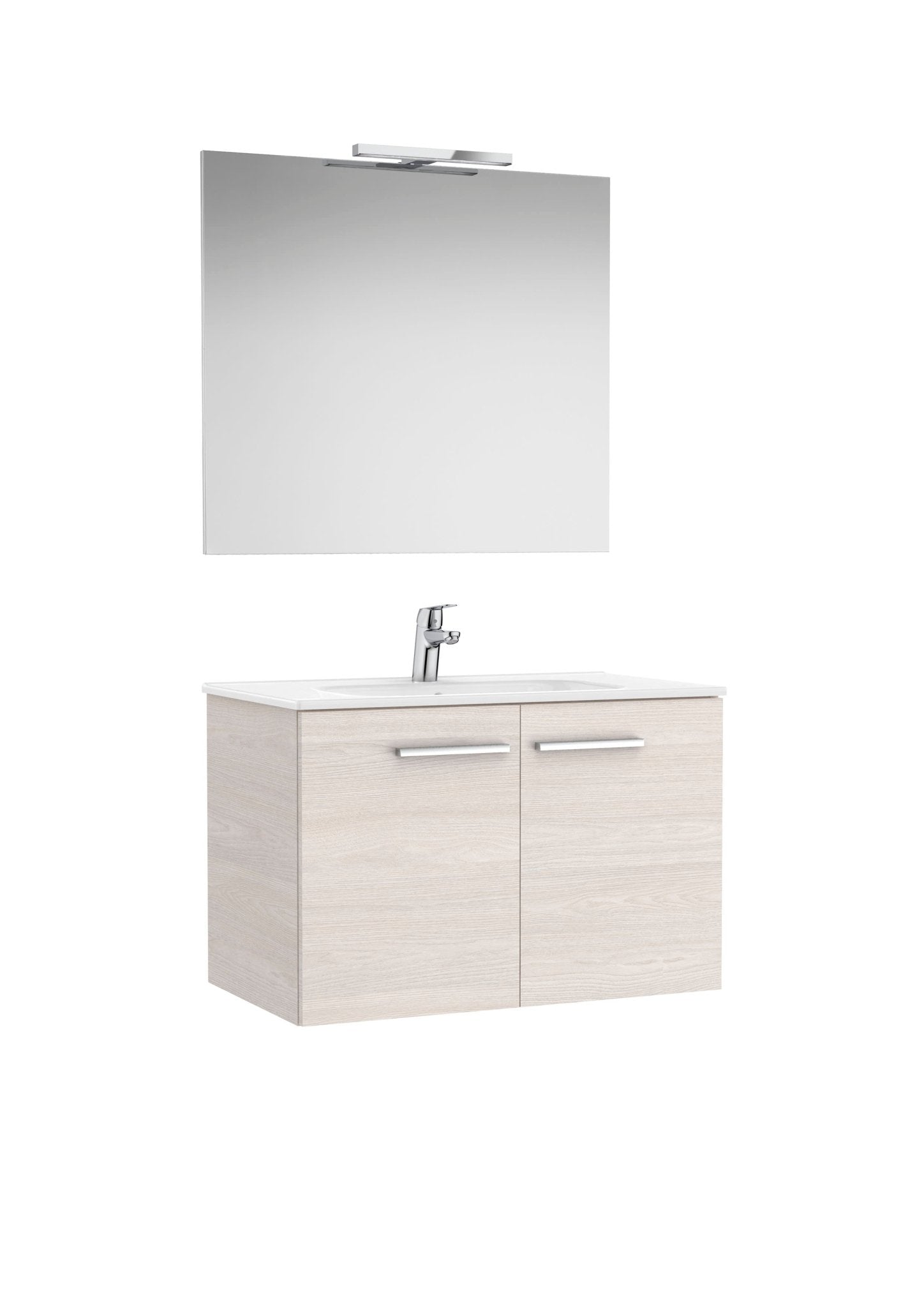 Roca - Victoria Mueble base Pack de dos puertas, lavabo, espejo y aplique LED Starlight - BricoandPool