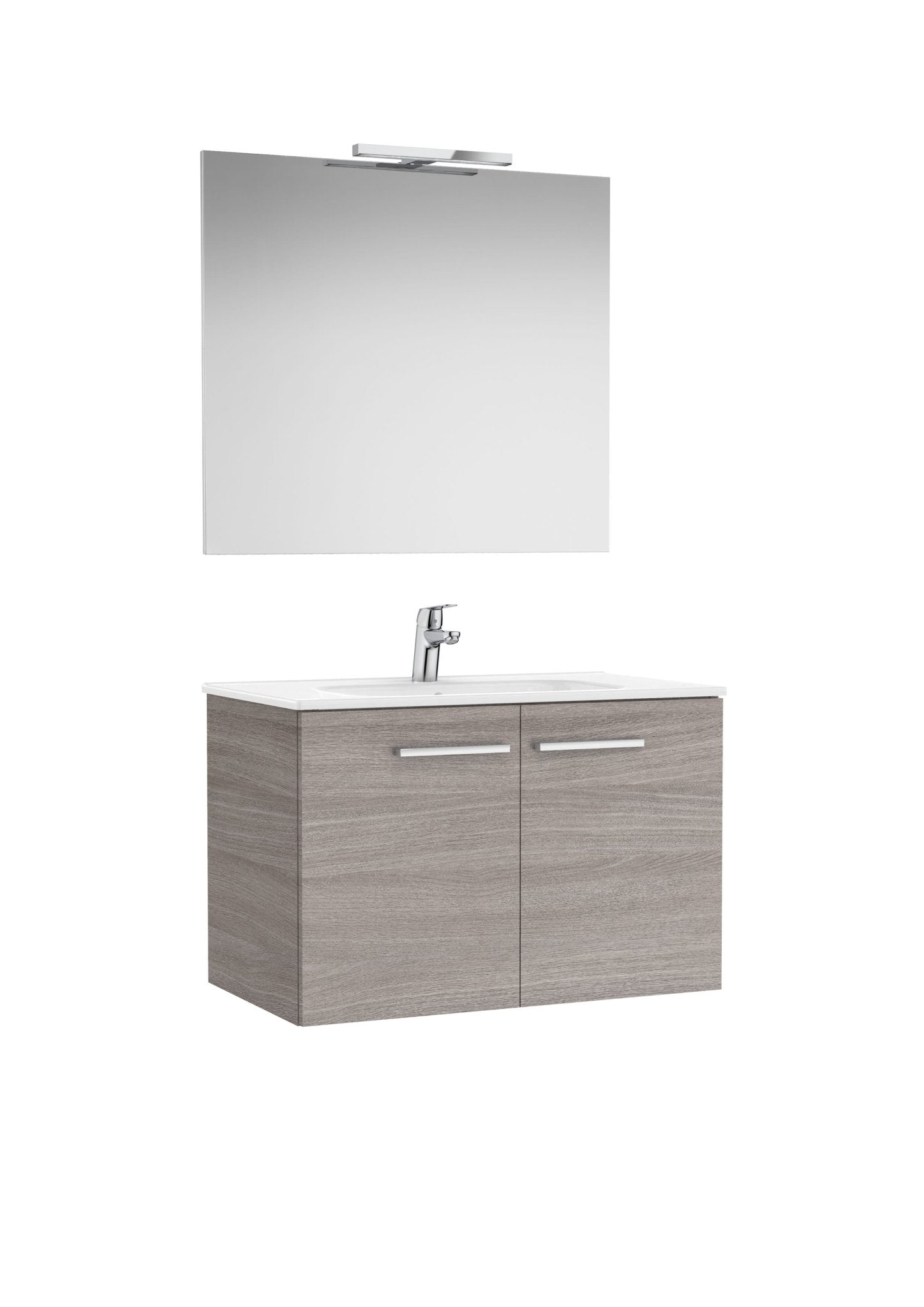 Roca - Victoria Mueble base Pack de dos puertas, lavabo, espejo y aplique LED Starlight - BricoandPool