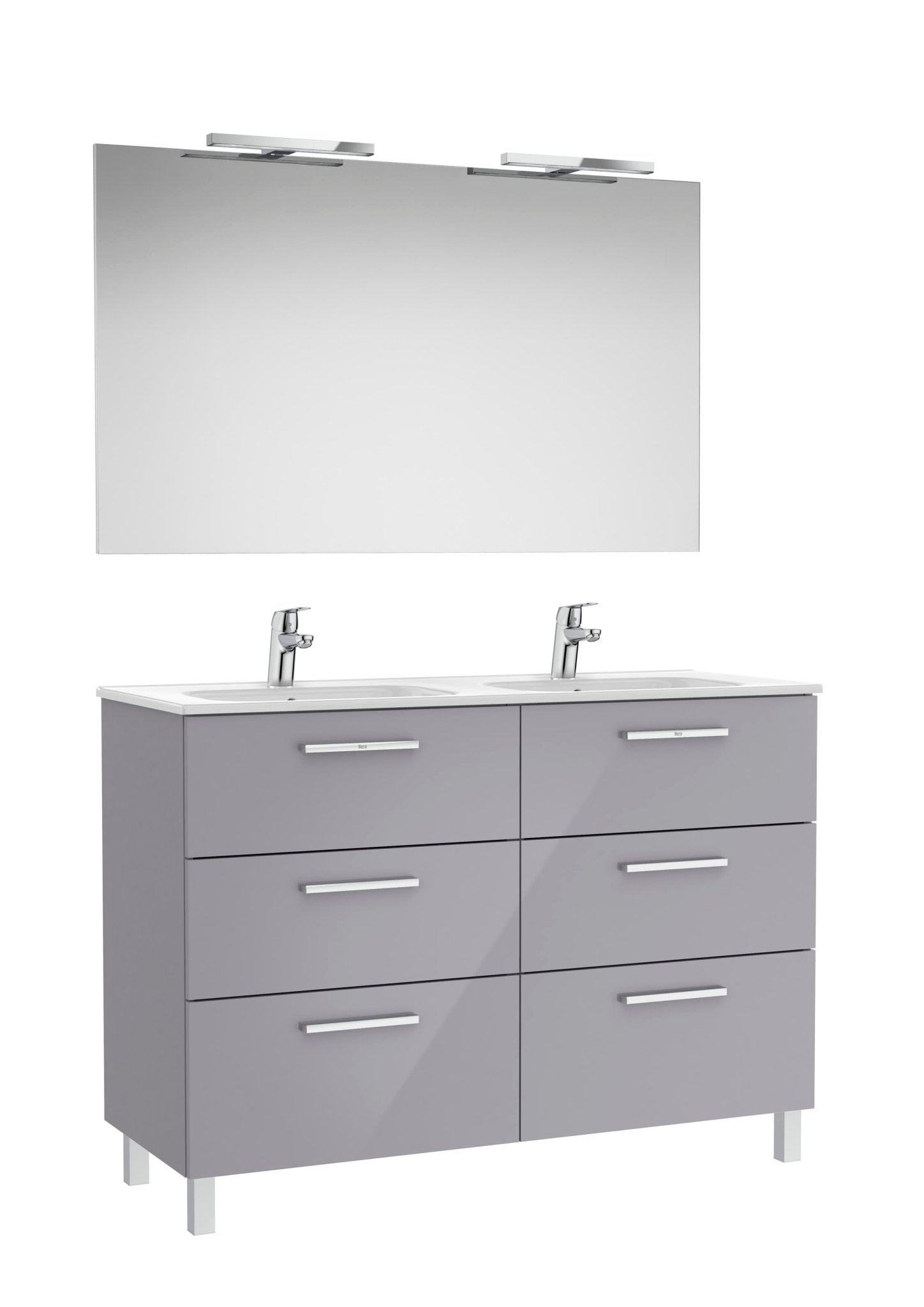 Roca - Victoria Mueble base Pack de seis cajones, lavabo doble, espejo y dos apliques LED Starlight - BricoandPool