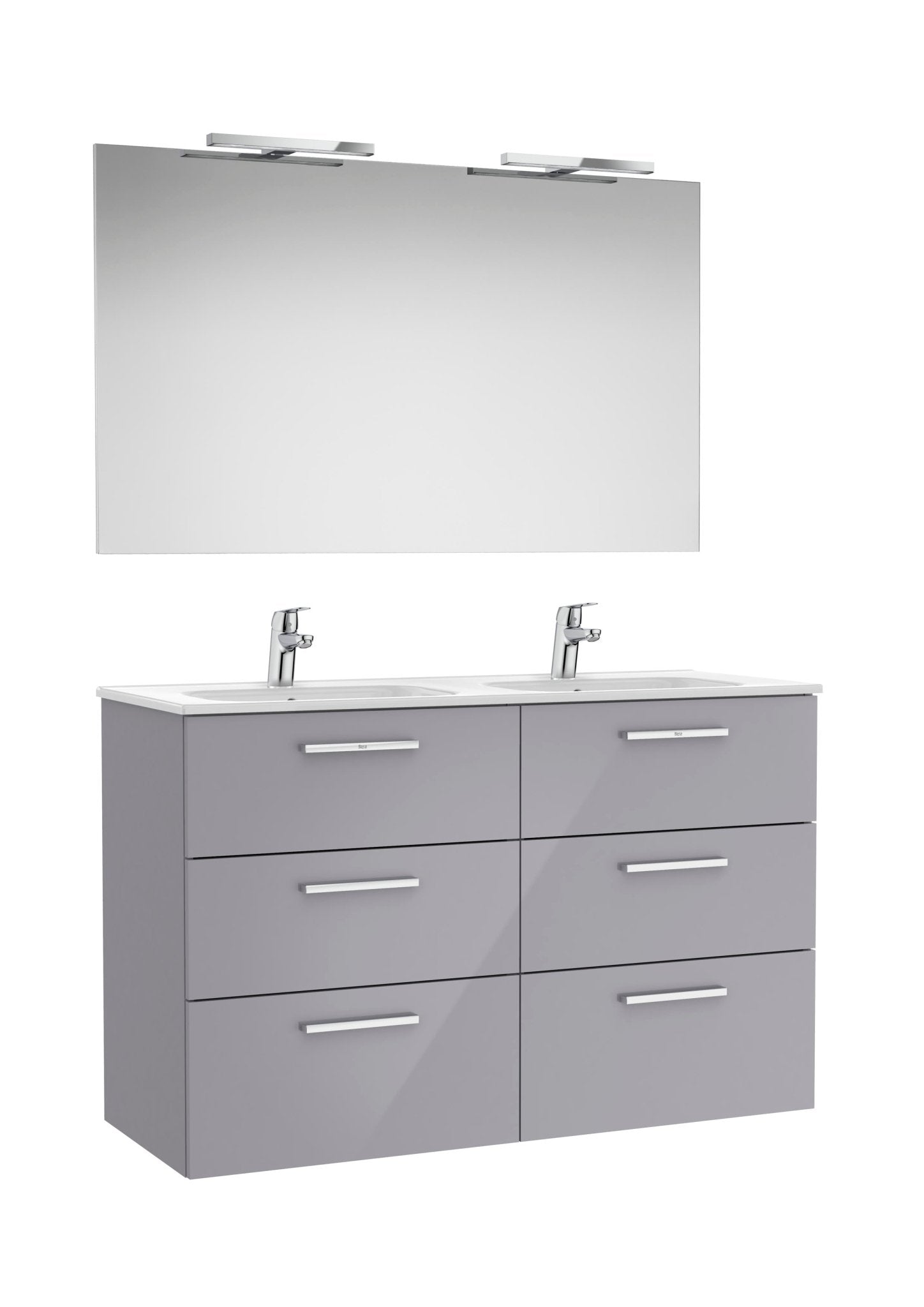 Roca - Victoria Mueble base Pack de seis cajones, lavabo doble, espejo y dos apliques LED Starlight - BricoandPool