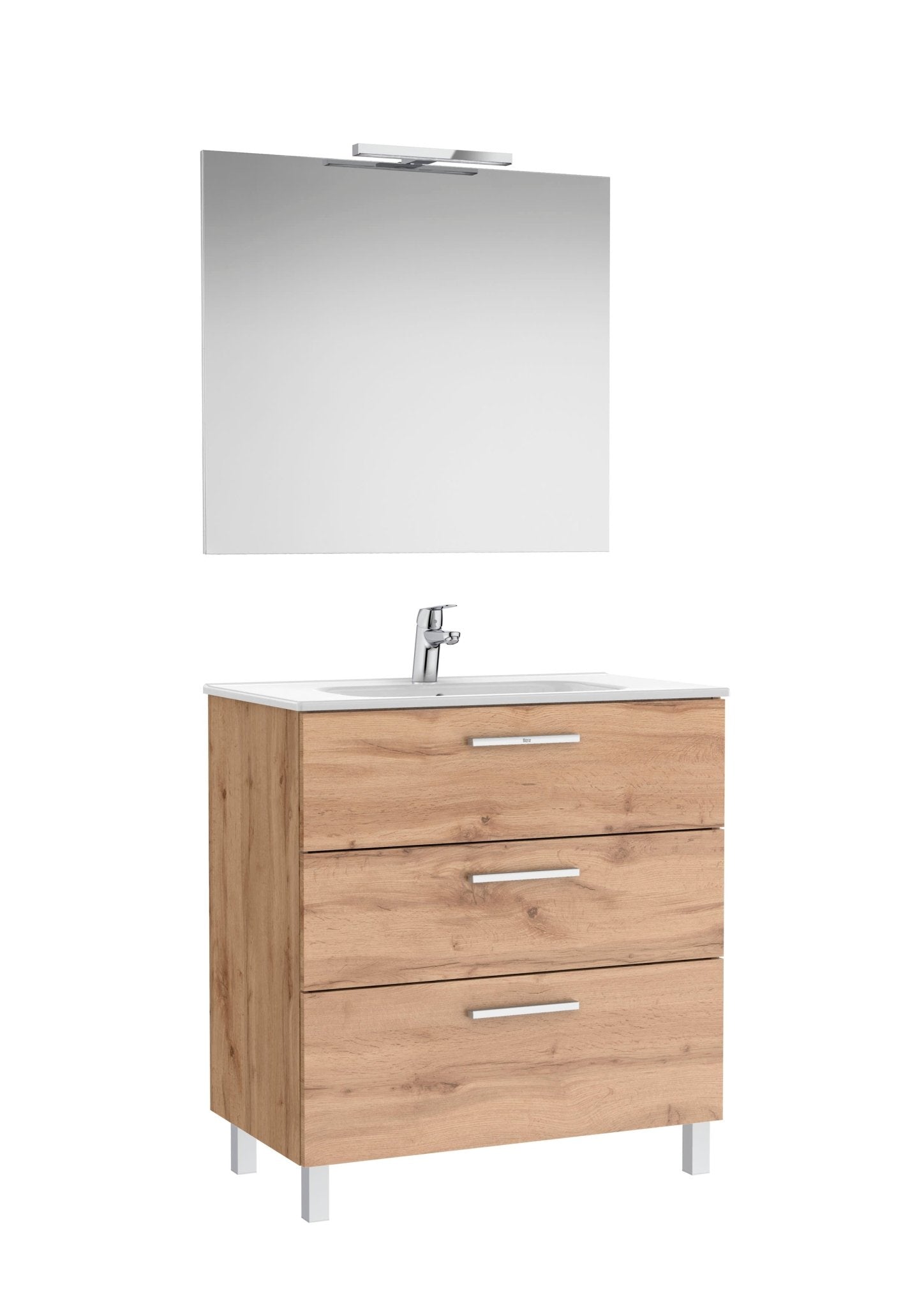 Roca - Victoria Mueble base Pack de tres cajones, lavabo, espejo y aplique LED New Starlight - BricoandPool