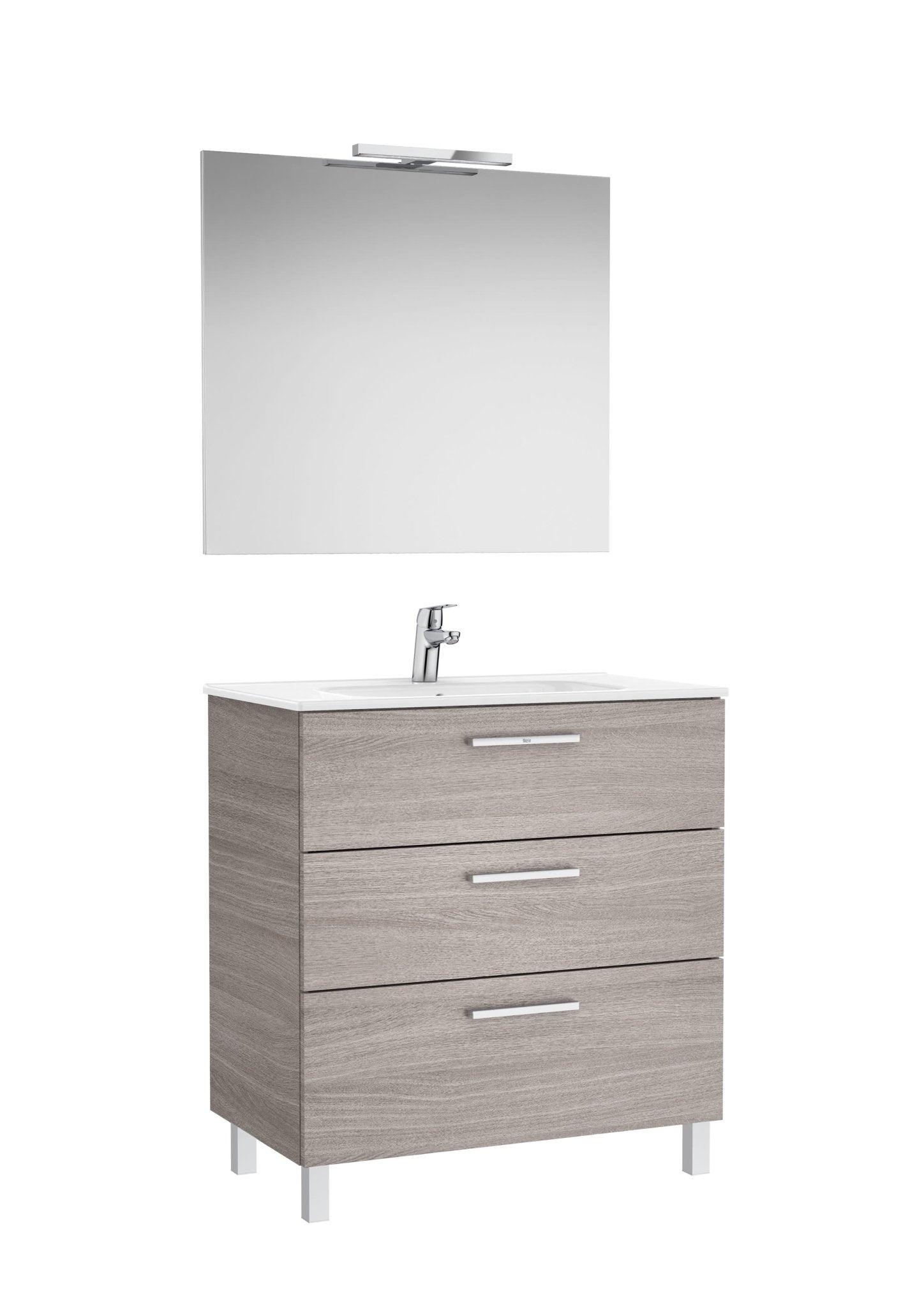 Roca - Victoria Mueble base Pack de tres cajones, lavabo, espejo y aplique LED New Starlight - BricoandPool