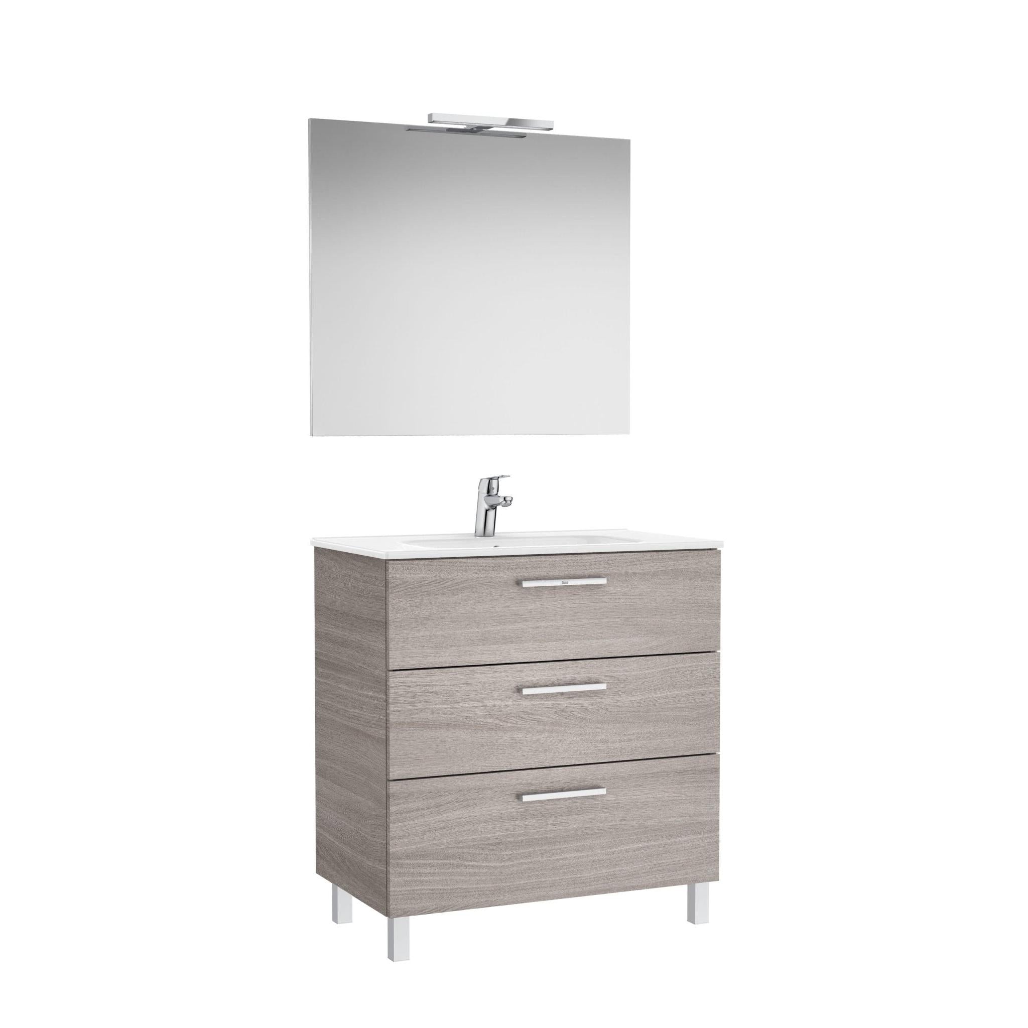 Roca - Victoria Mueble base Pack de tres cajones, lavabo, espejo y aplique LED New Starlight - BricoandPool