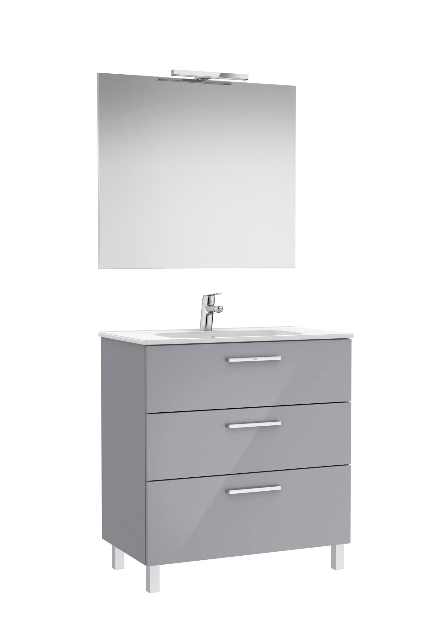 Roca - Victoria Mueble base Pack de tres cajones, lavabo, espejo y aplique LED New Starlight - BricoandPool