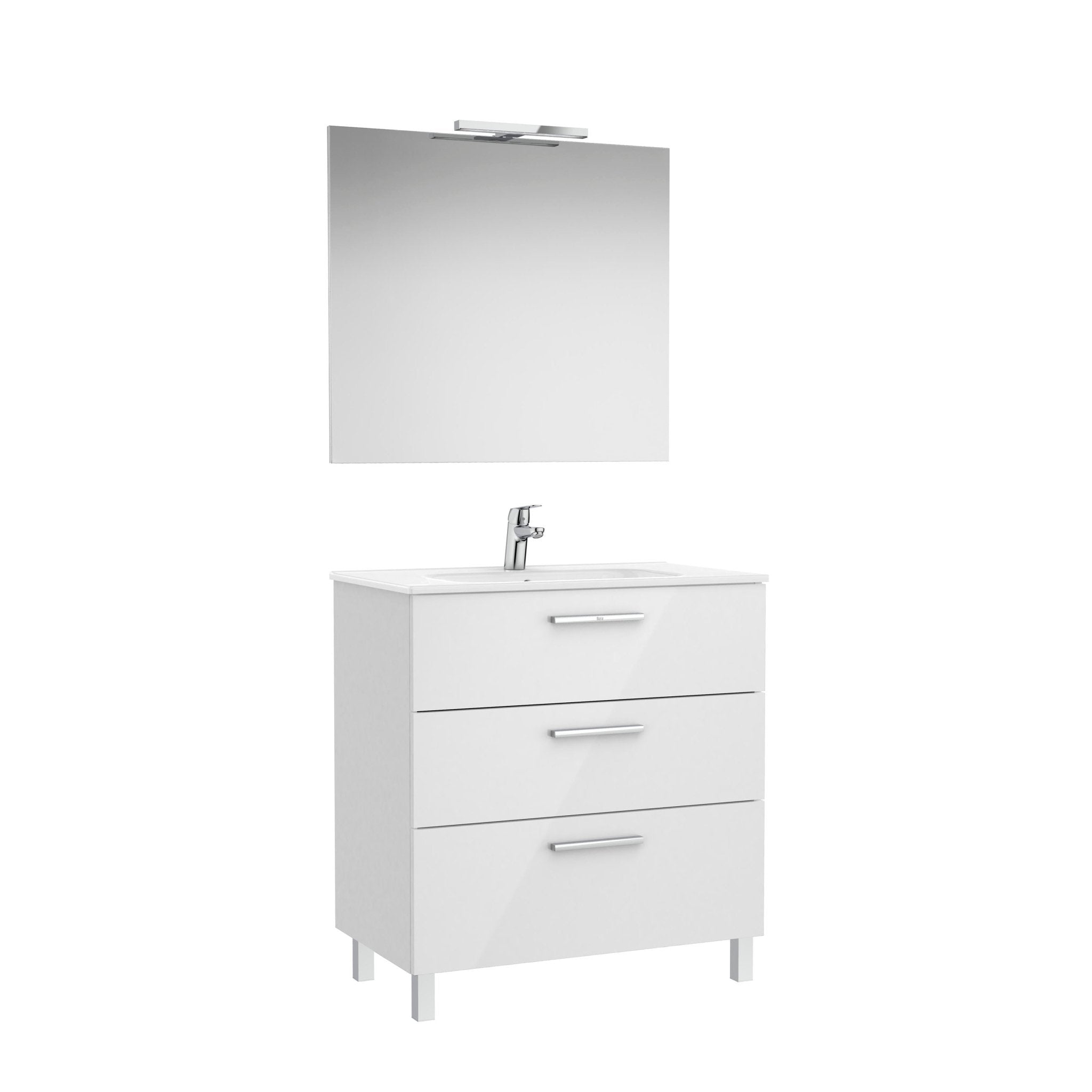 Roca - Victoria Mueble base Pack de tres cajones, lavabo, espejo y aplique LED New Starlight - BricoandPool
